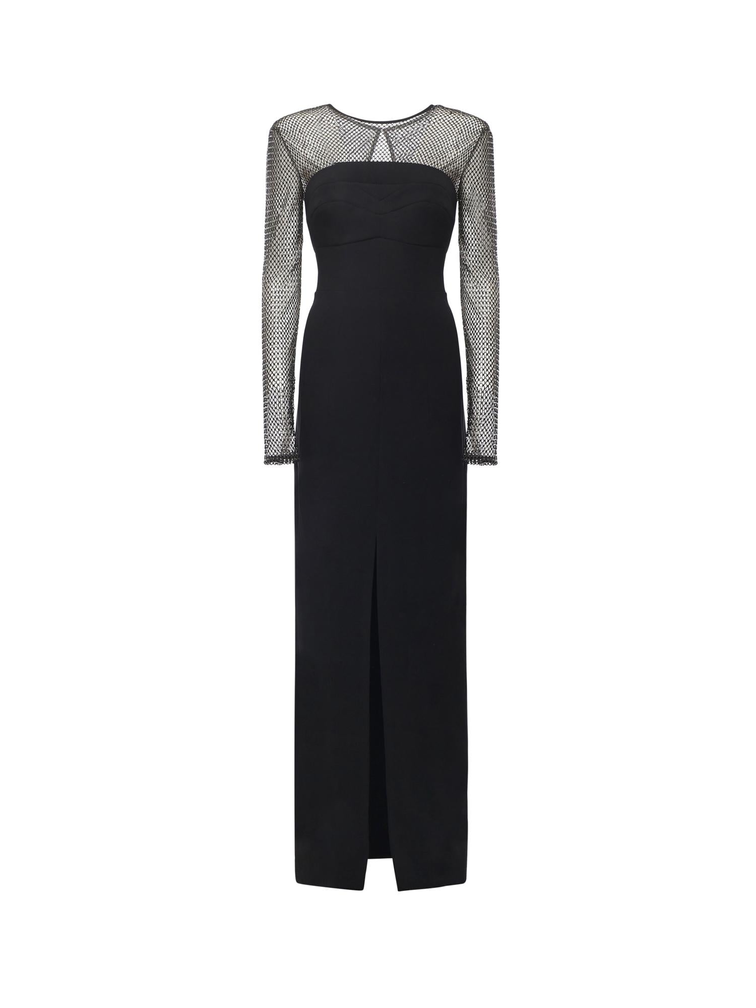 Abito lungo con maniche in rete e strass 79AAO440 N0356899 GENNY 