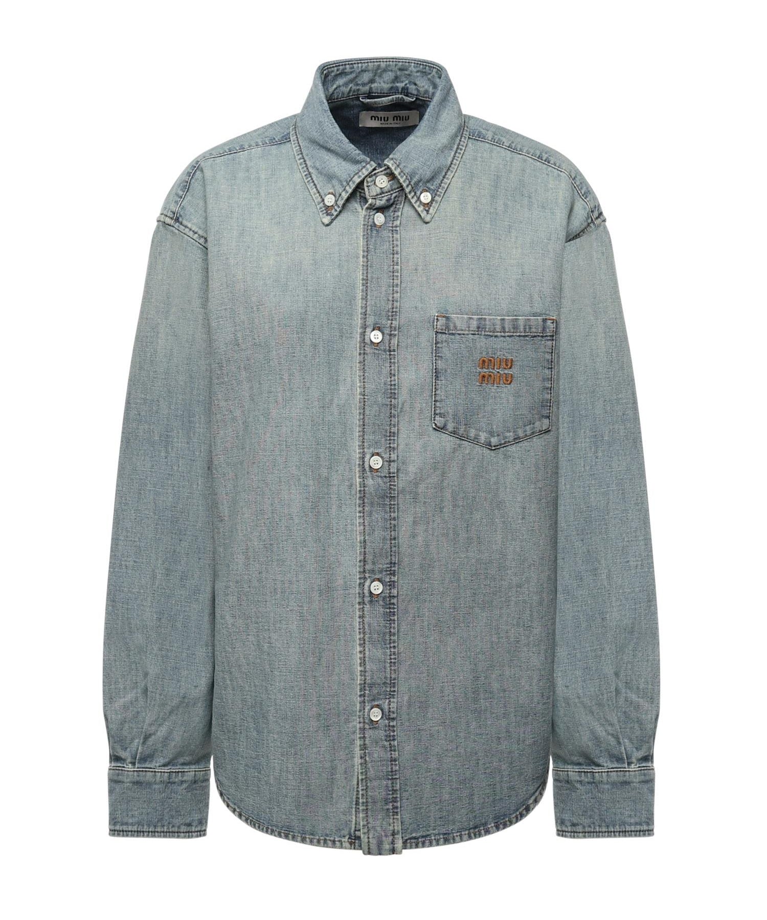 Camicia in chambray con logo GWC133 18JIF0076 MIU MIU 