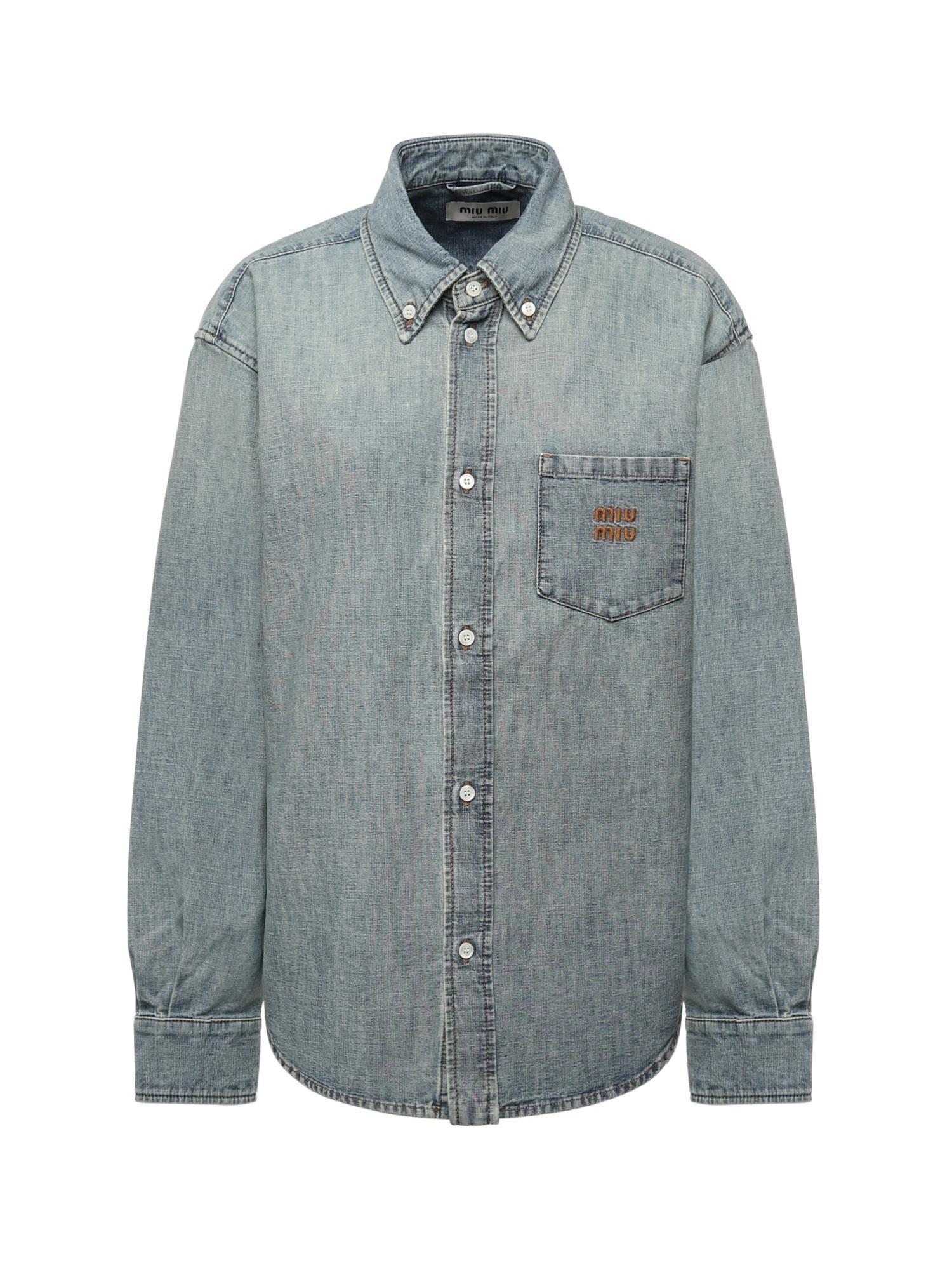 Camicia in chambray con logo GWC133 18JIF0076 MIU MIU 