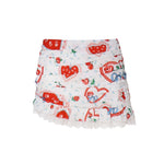 Mini gonna asimmetrica con stampa retrò CBS1932-SU24 -RED FOR LOVE & LEMONS 