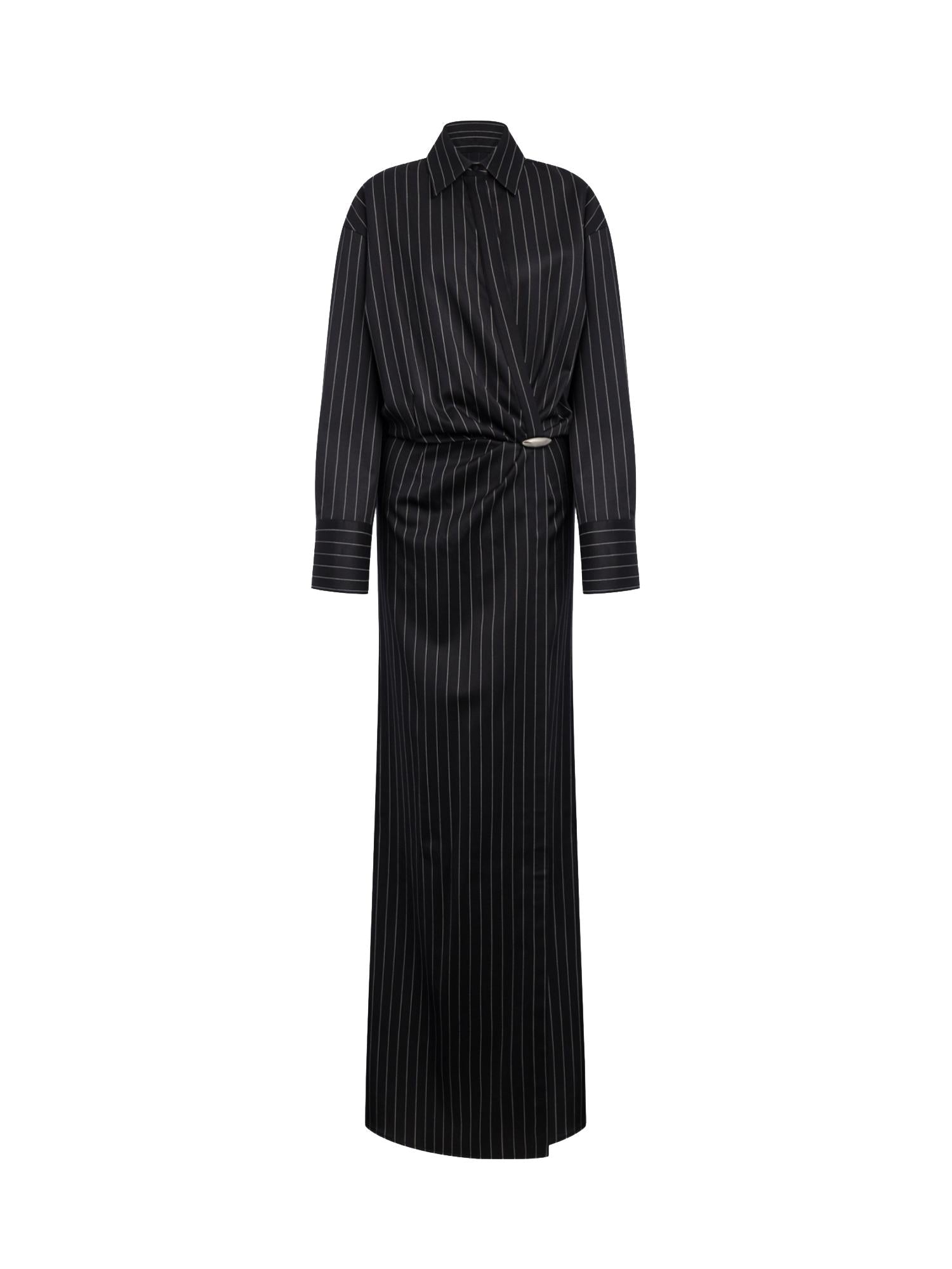 Abito lungo chemisier in fresco di lana gessato DA570 ES0080D999 DONDUP 