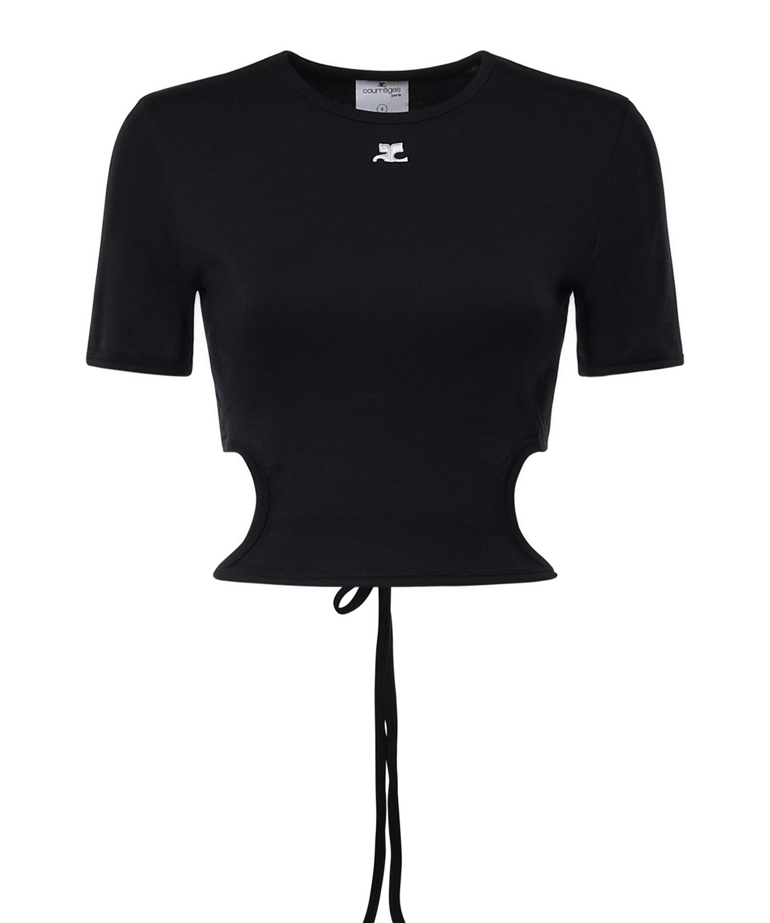 T-shirt cropped in cotone con logo 226JTS256JS0203 9999 COURREGES 