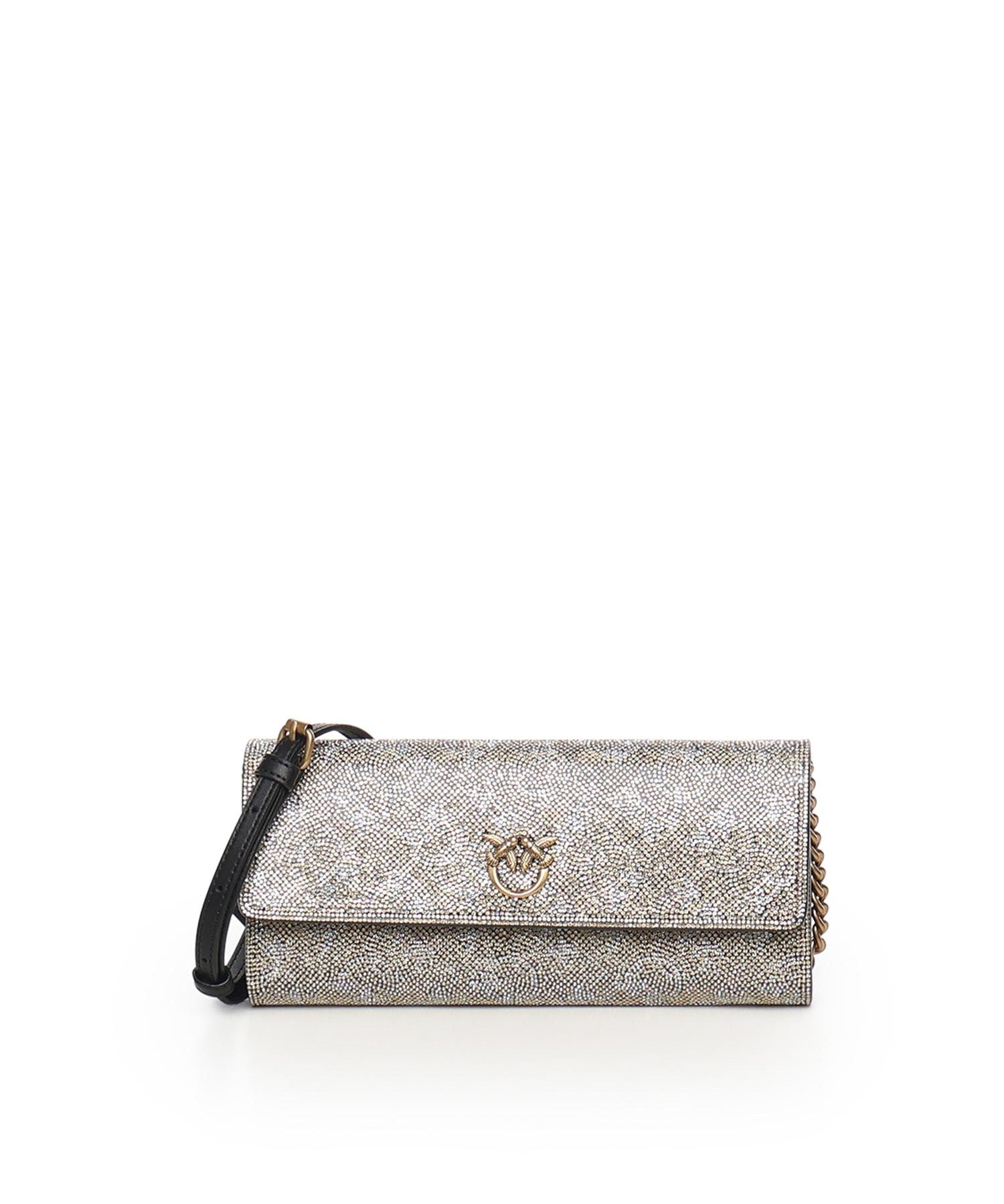 Portafoglio in pelle full strass con tracolla 103765 A20DZZLQ PINKO 