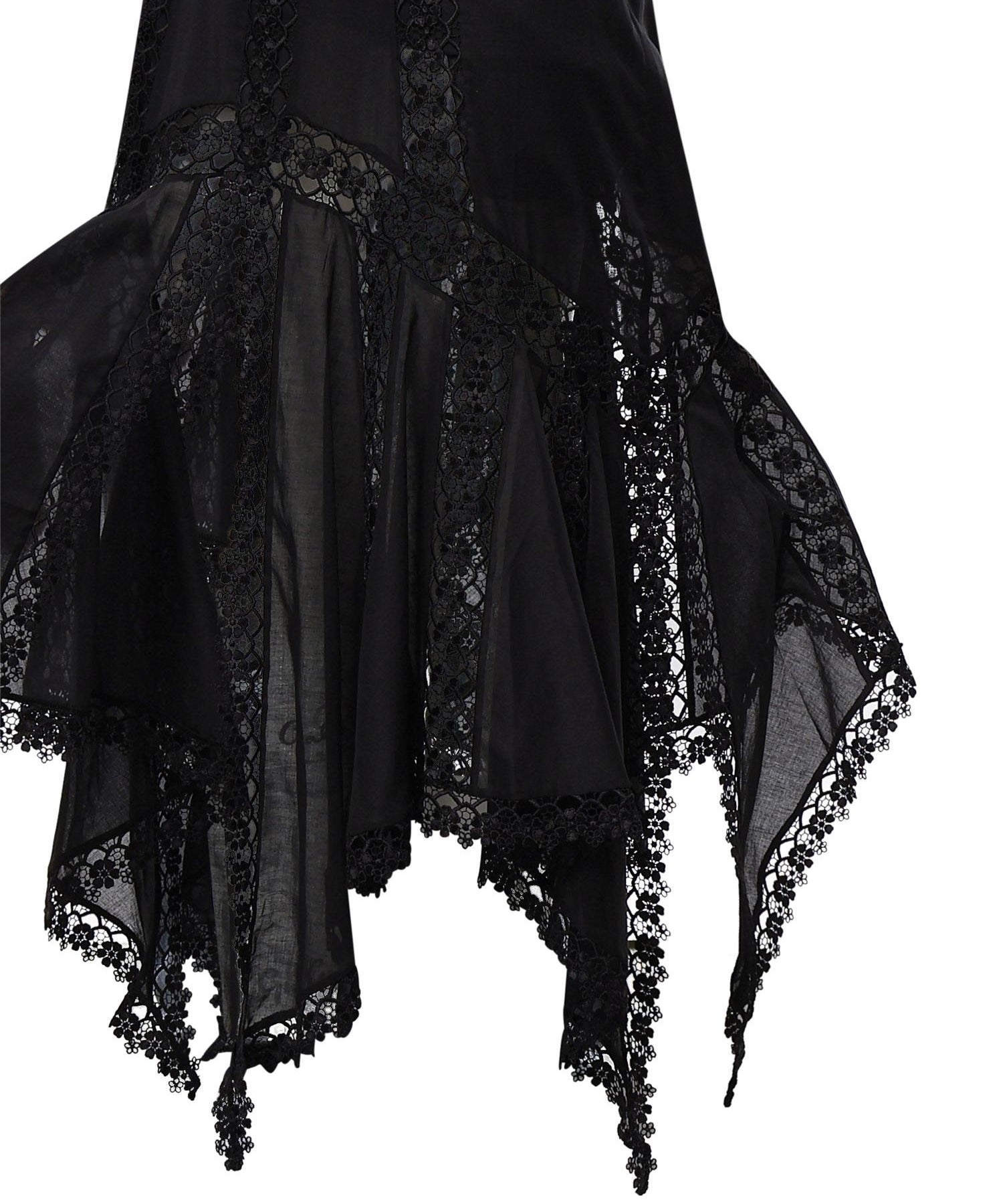 Abito midi Blossel in voile di cotone e pizzo 261621 BLACK CHARO RUIZ 