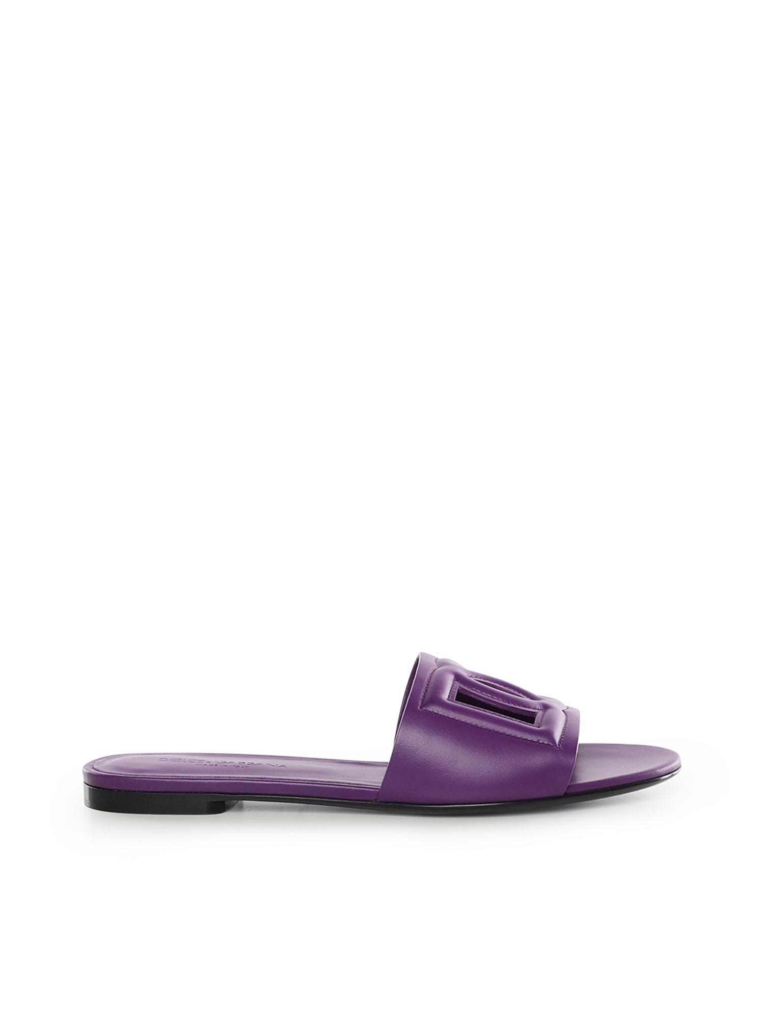 Slide in pelle di vitello e logo CQ0436 AY3298H438 DOLCE & GABBANA 