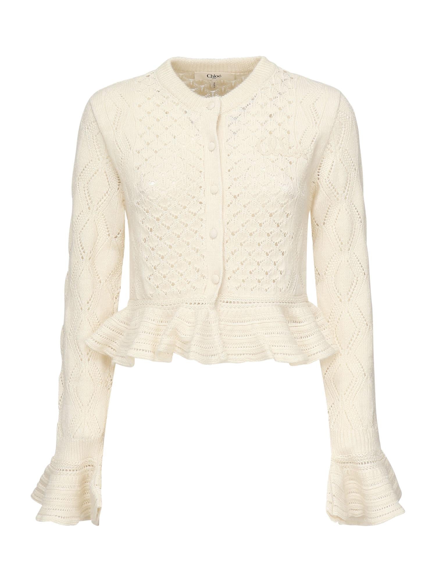 Cardigan cropped con logo e volant CHC25AMC01590 107 CHLOÉ 