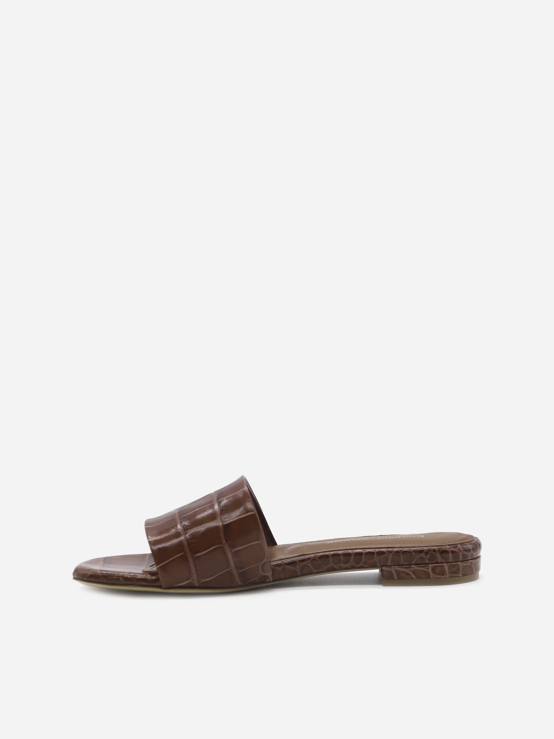 SANDALI SLIDES VICKY IN PELLE STAMPA COCCO<BR/> VICKY COCCOMARRONE GIULIANO GALIANO 