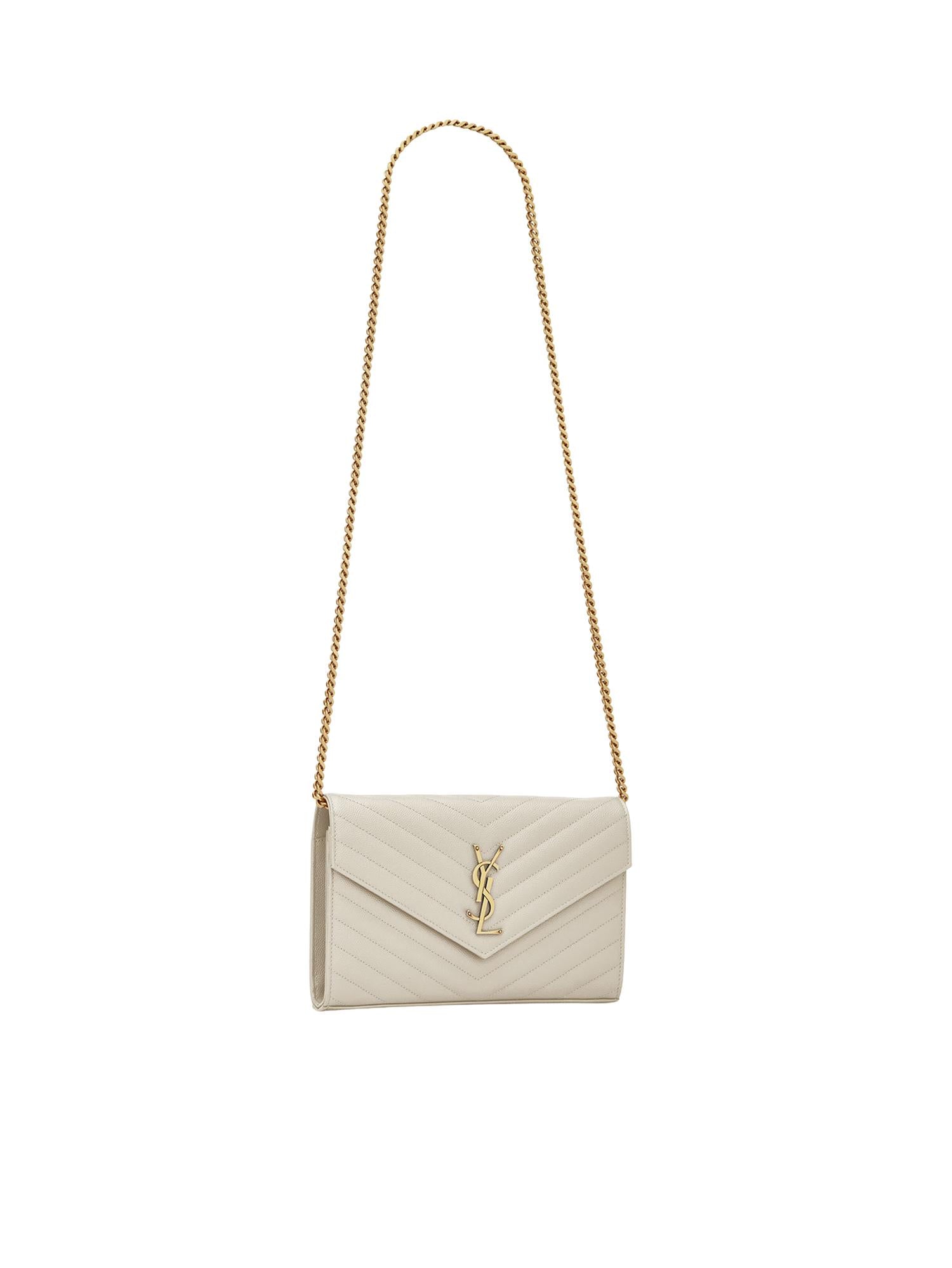 Pochette con catena Cassandre in pelle grain de poudre 377828 BOW019207 SAINT LAURENT 