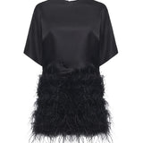 Abito in raso lucido con piume 105738 A2UUZ99 PINKO 