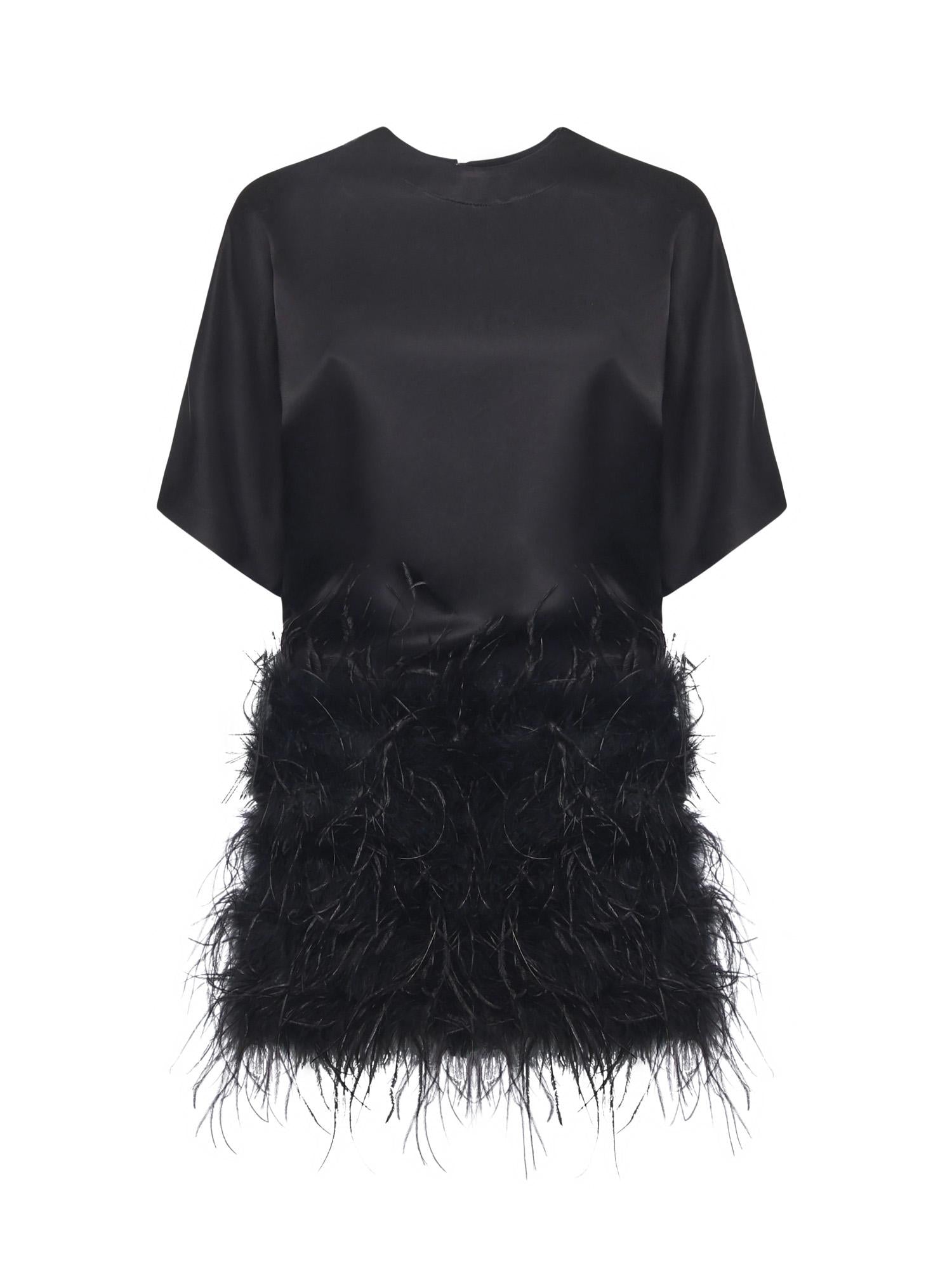 Abito in raso lucido con piume 105738 A2UUZ99 PINKO 