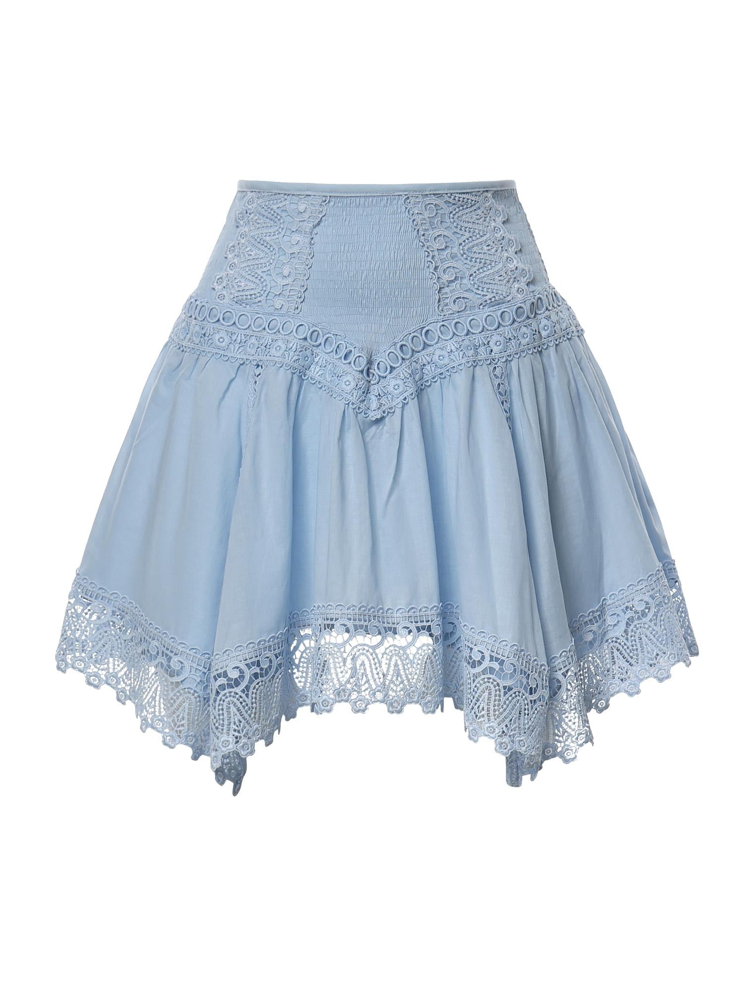 Minigonna Taléa in voile di cotone e pizzo 261400 BLUE CHARO RUIZ 
