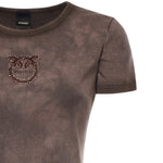 T-shirt cropped a coste con logo<BR/> 107311 A3H5L72 PINKO 