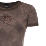 T-shirt cropped a coste con logo<BR/> 107311 A3H5L72 PINKO 