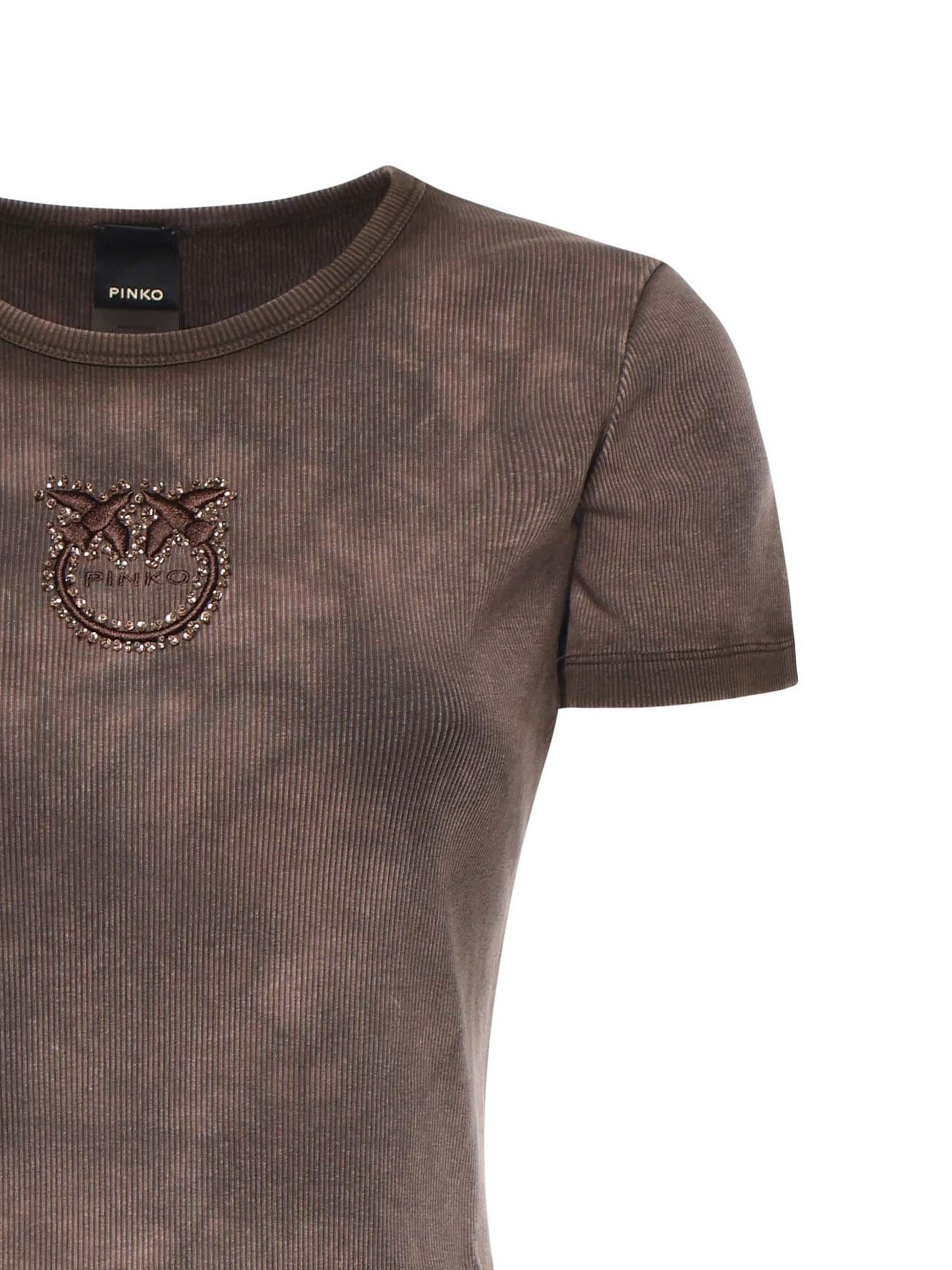 T-shirt cropped a coste con logo<BR/> 107311 A3H5L72 PINKO 