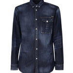 Camicia denim con placca logo S71DM0658 S30341470 DSQUARED2 
