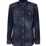 Camicia denim con placca logo S71DM0658 S30341470 DSQUARED2 