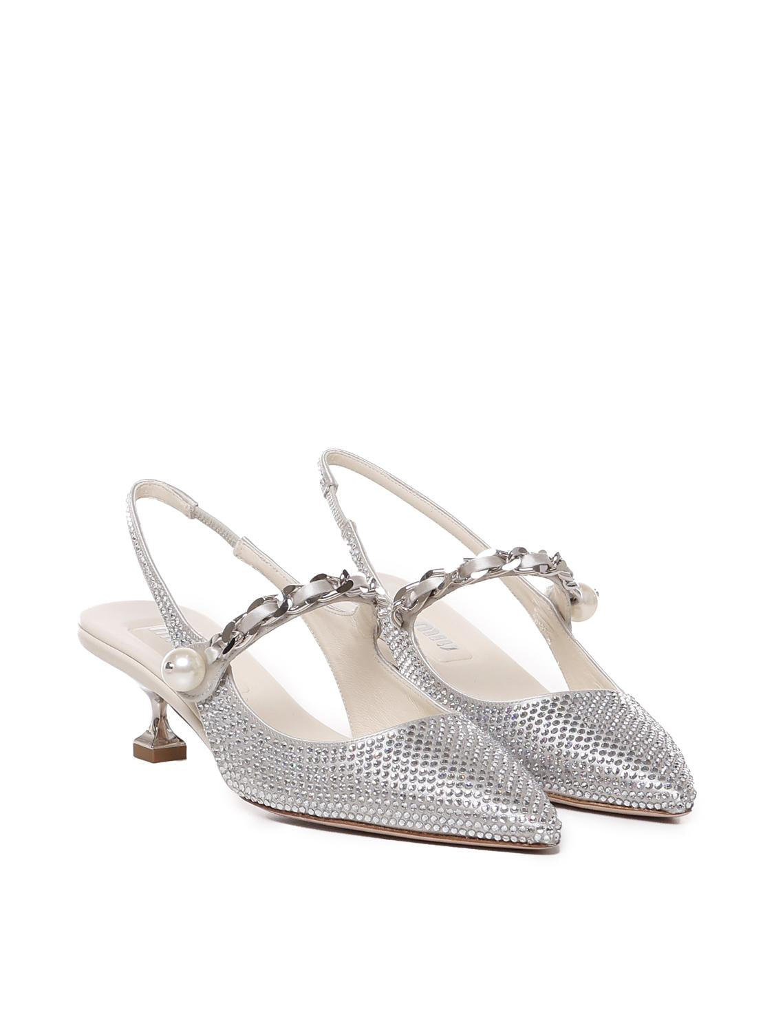Slingback in misto seta con applicazioni 5I055E 2AWLF0164 MIU MIU 