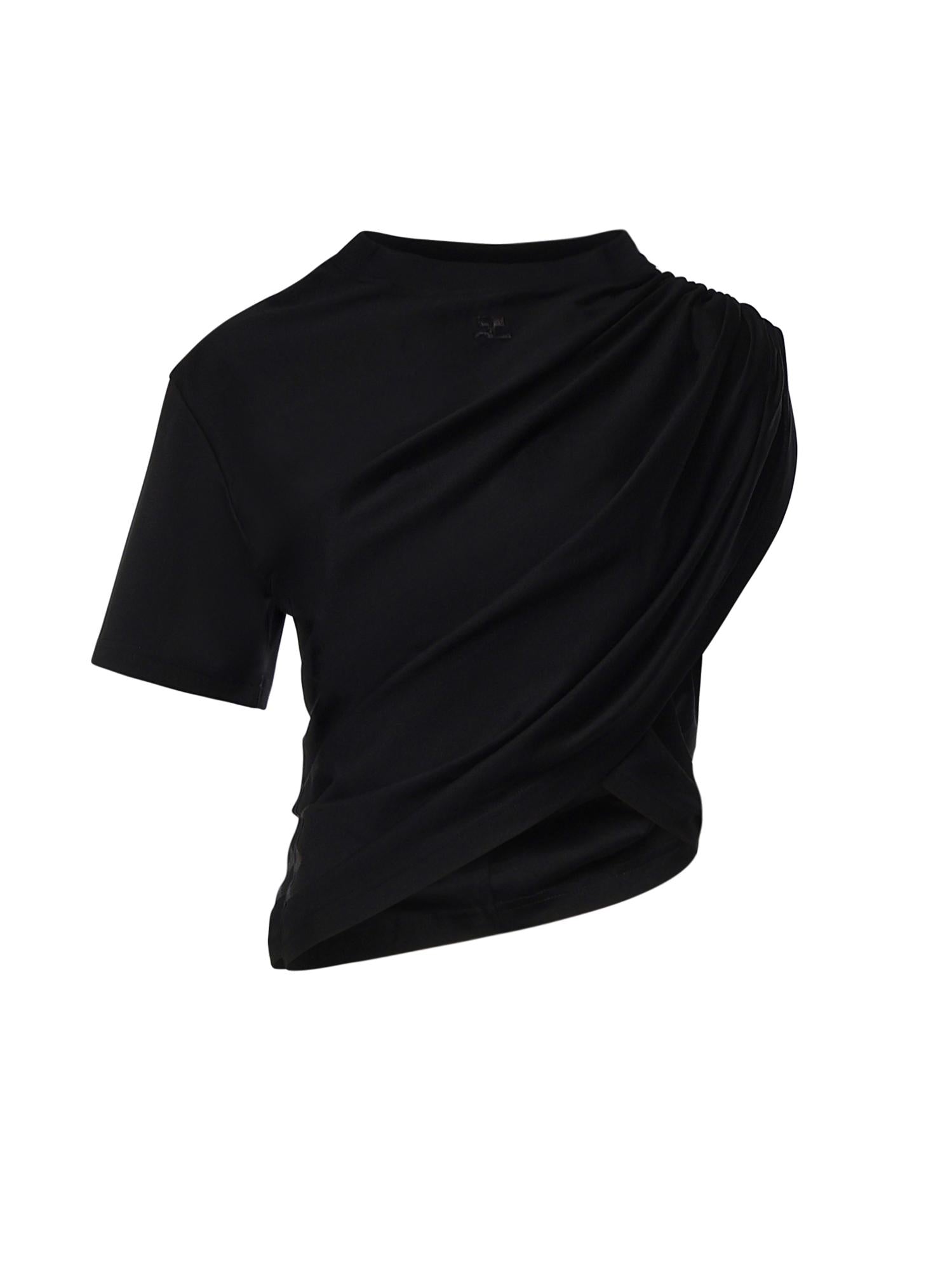 T-shirt cropped asimmetrica in jersey cotone 226JTS241JS0290 9999 COURREGES 