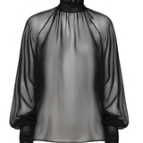 Blusa a collo alto in chiffon trasparente F79EMT FU1ATN0000 DOLCE & GABBANA 