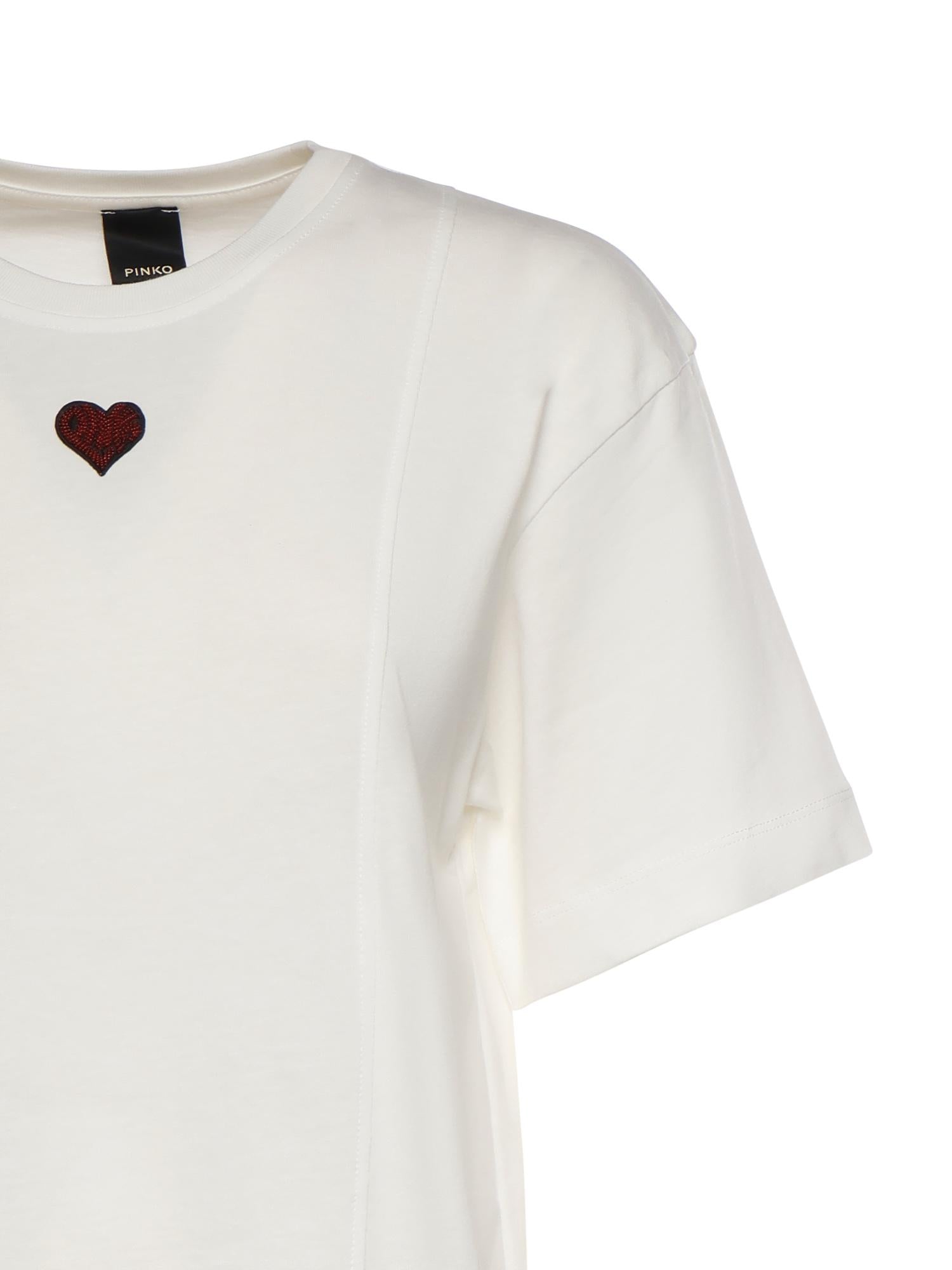 T-shirt con ricamo cuore in cotone 105665 A326Z05 PINKO 