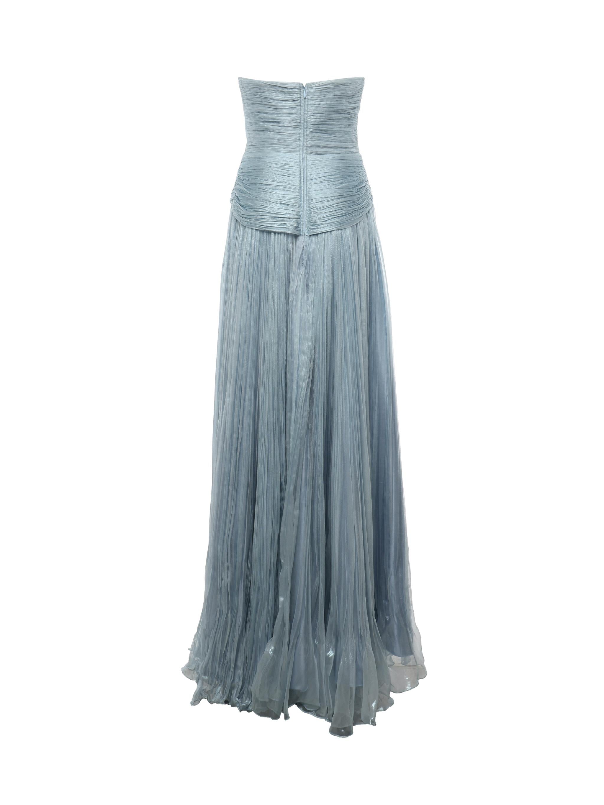Abito lungo in seta IRS518THALIA AQUA CHIFFON MATT IRIS SERBAN 