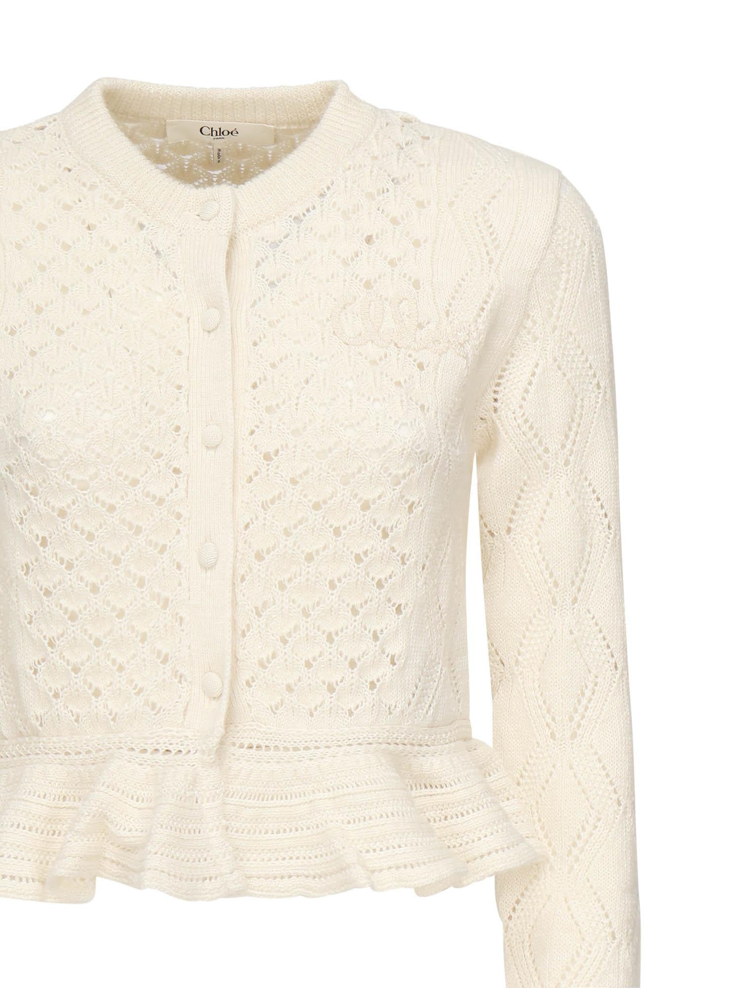 Cardigan cropped con logo e volant CHC25AMC01590 107 CHLOÉ 