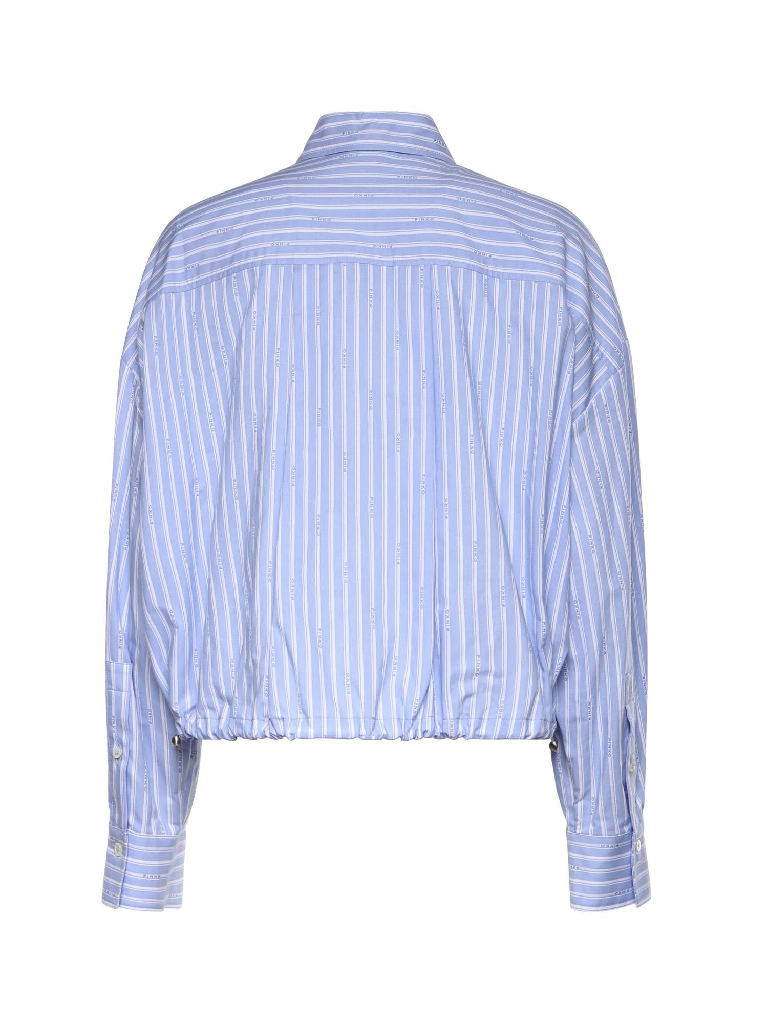 Camicia cropped in cotone a righe 106249 A36JEZB PINKO 
