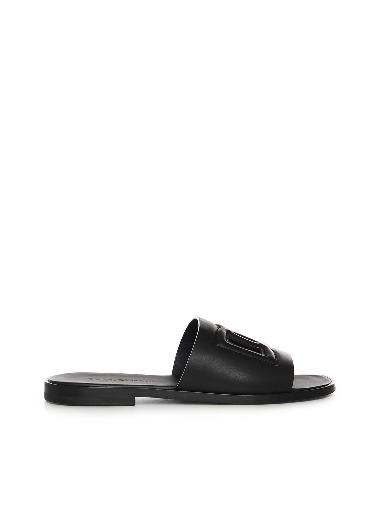 Slide in pelle con logo A80397 A036380999 DOLCE & GABBANA 