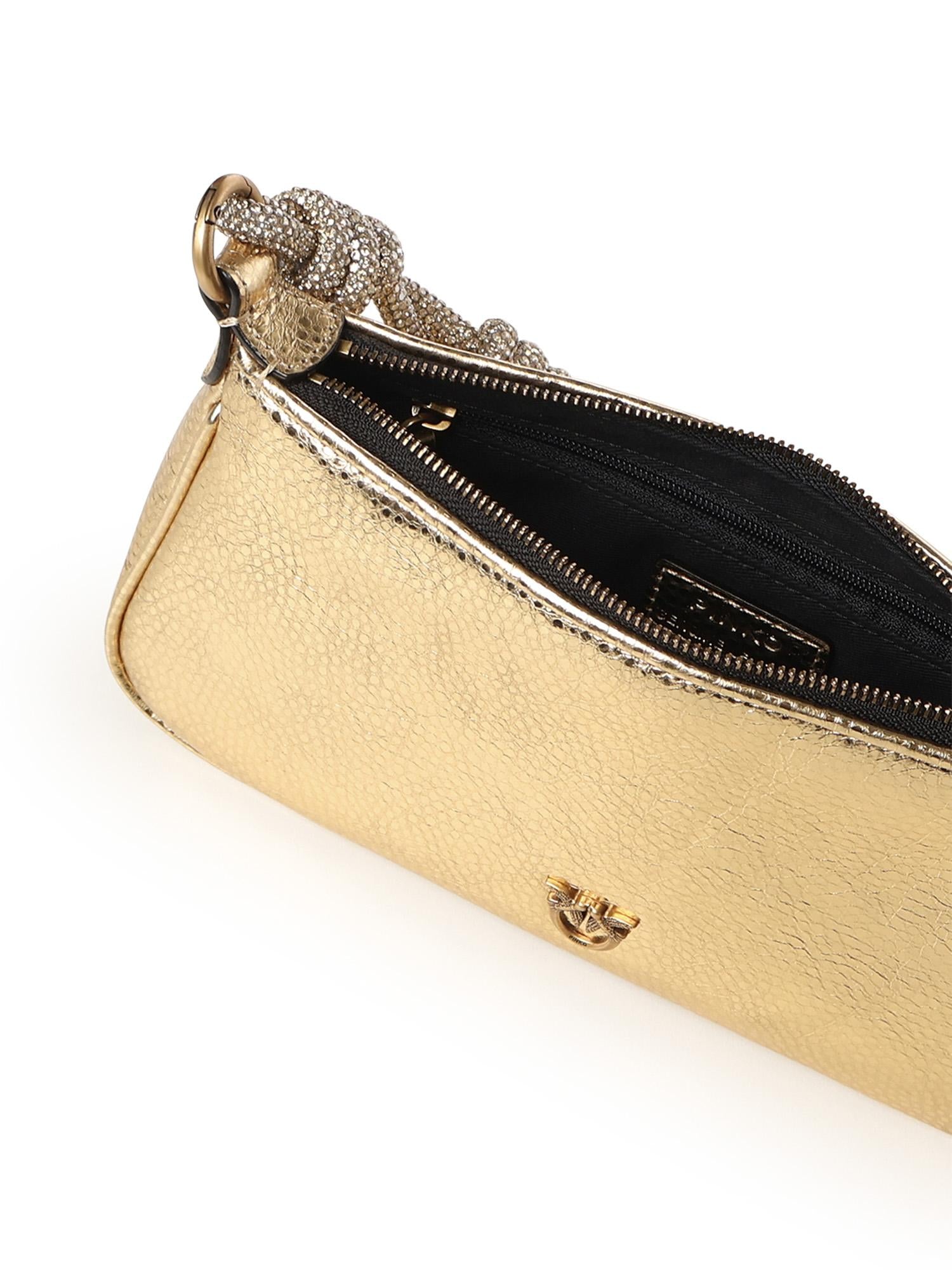 Mini bag 'Mini Half Moon Baguette' in pelle laminata con strass<BR/> 105915 A2WDZZLQ PINKO 
