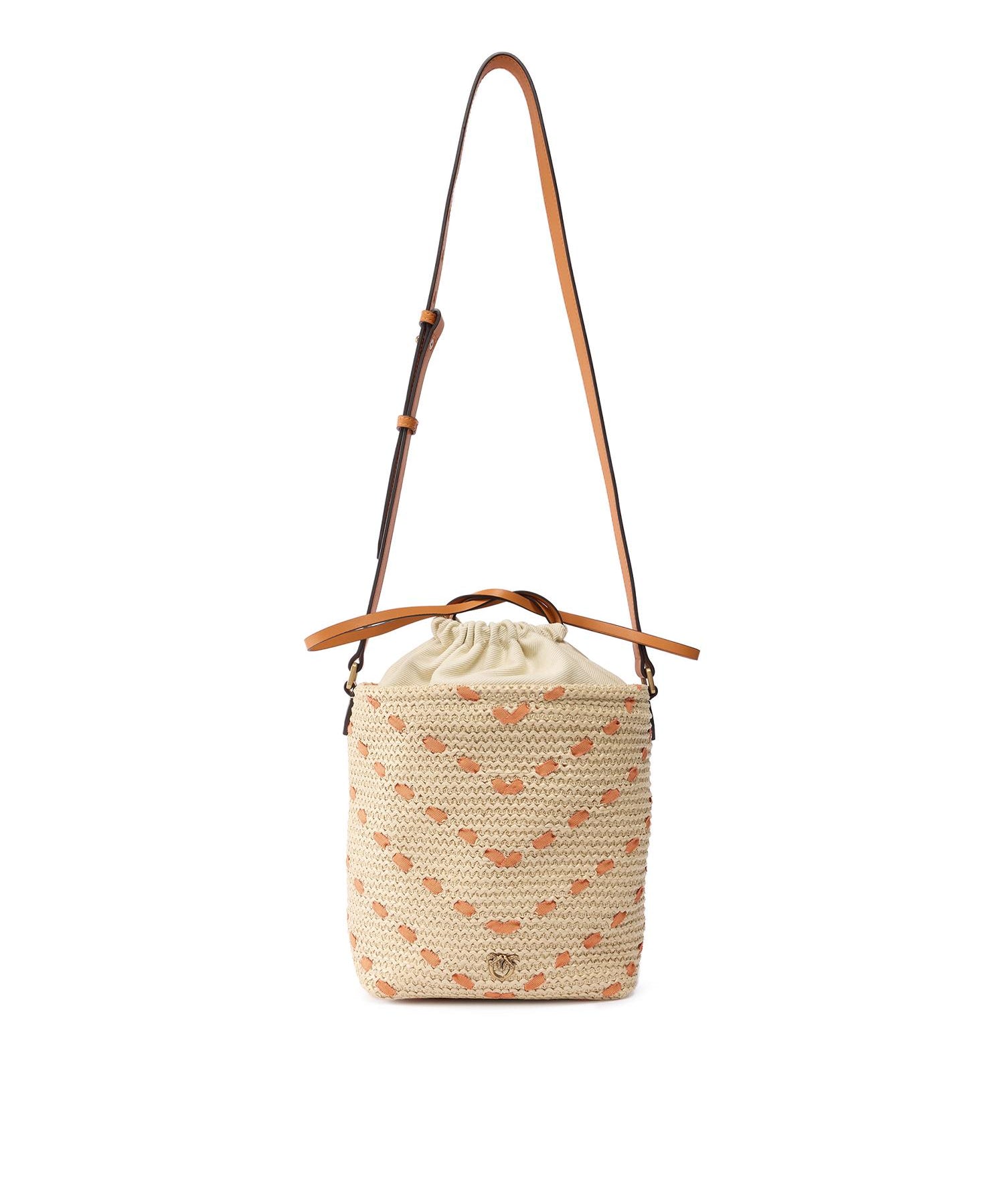 Borsa a tracolla Bucket Mini in rafia con motivo chevron 106835 A391HH9Q PINKO 