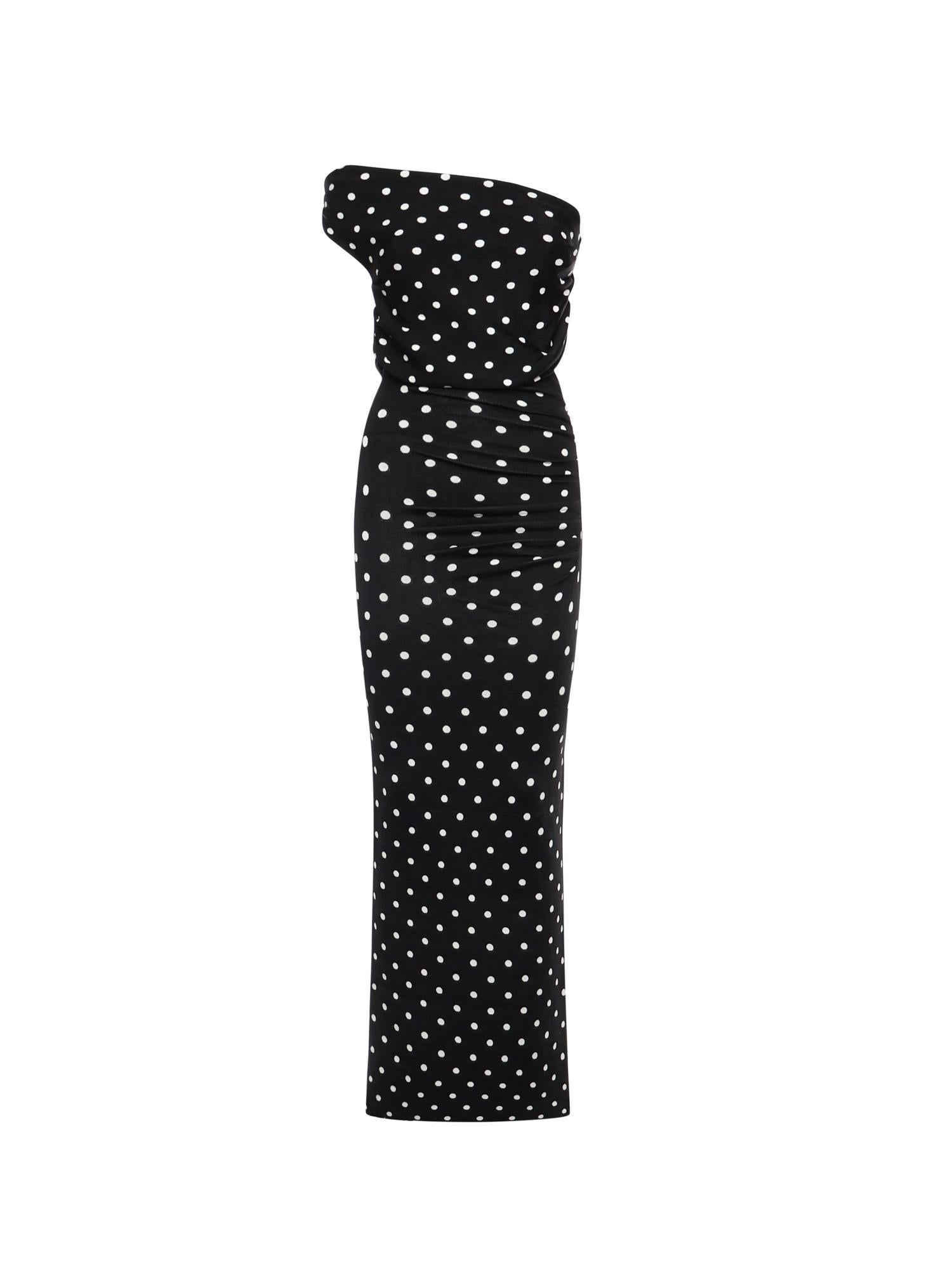 Abito midi in maglia drappeggiata a pois <BR/> RS26108MA B SELF-PORTRAIT 