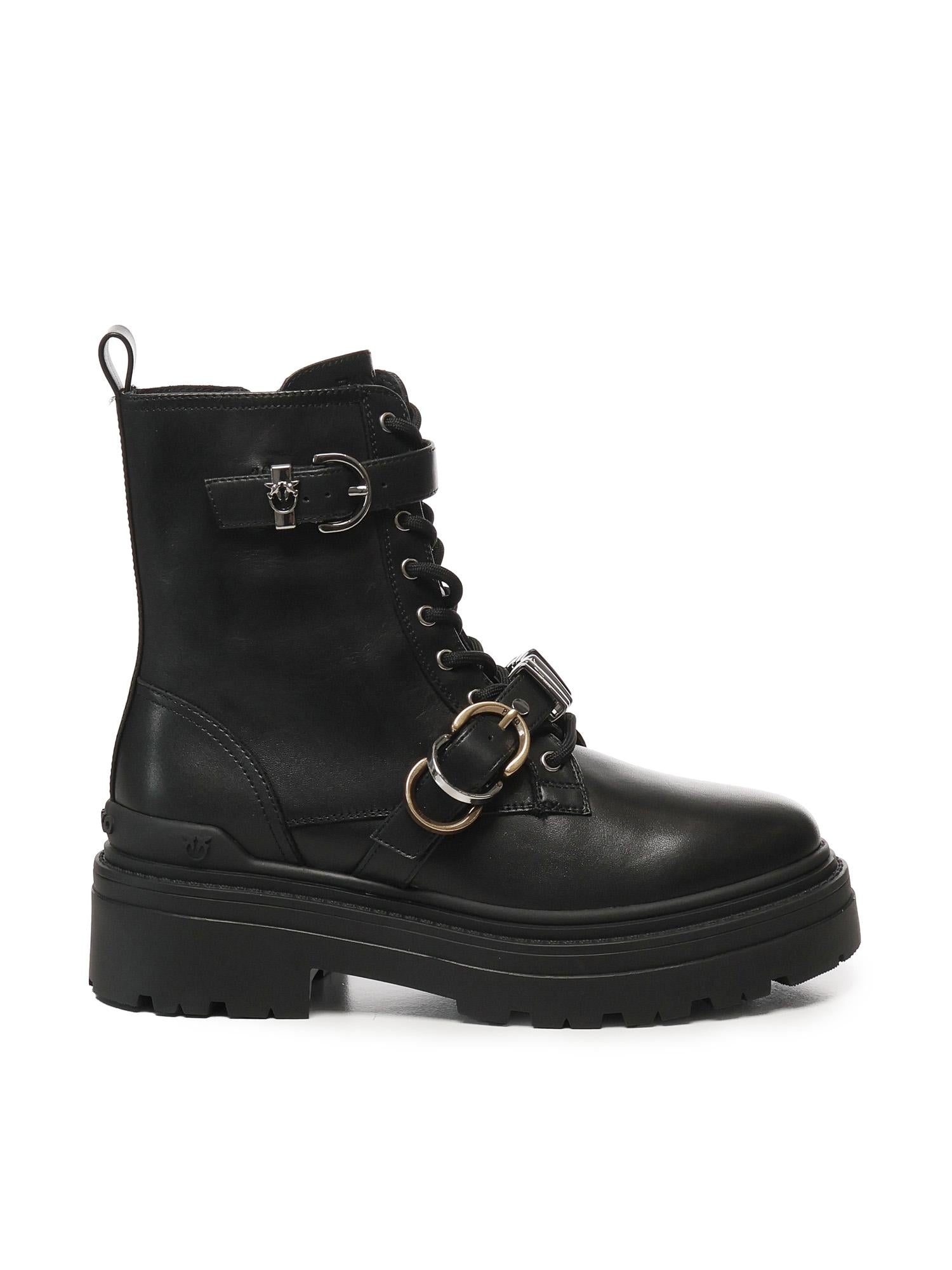 Anfibi in pelle con logo<BR/> SD0407 P087Z99 PINKO 