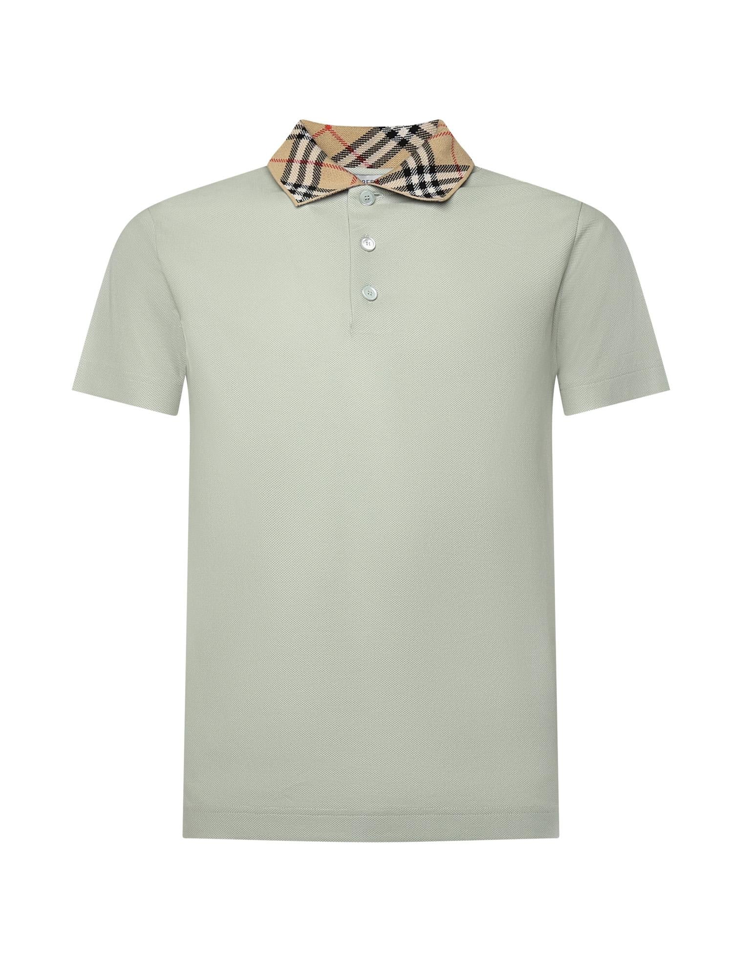 Polo in cotone con colletto Check 8118949 C4011 BURBERRY 