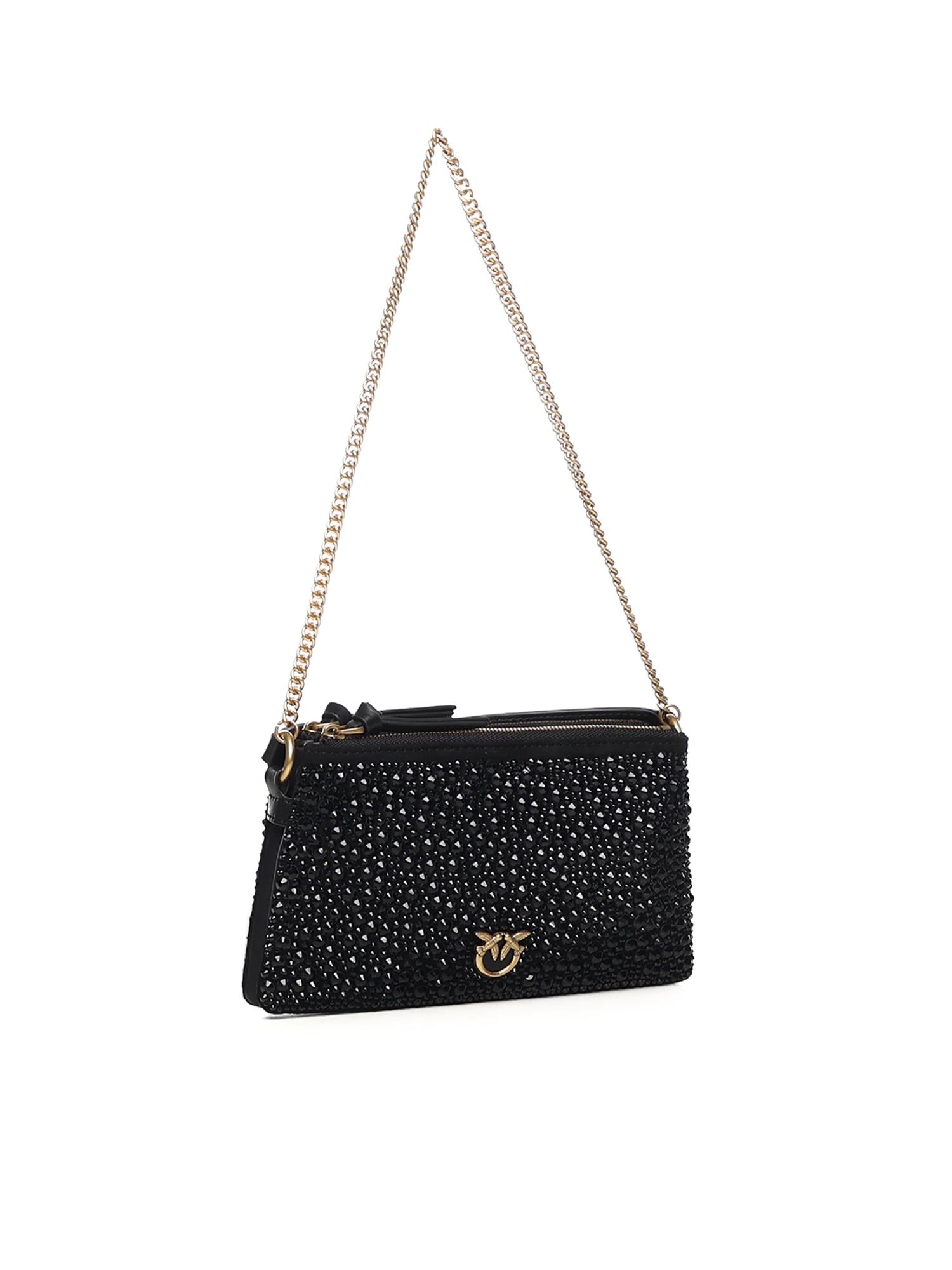 Borsa a spalla piccola Mini Double Bag full strass 105359 A2WFZ99Q PINKO 