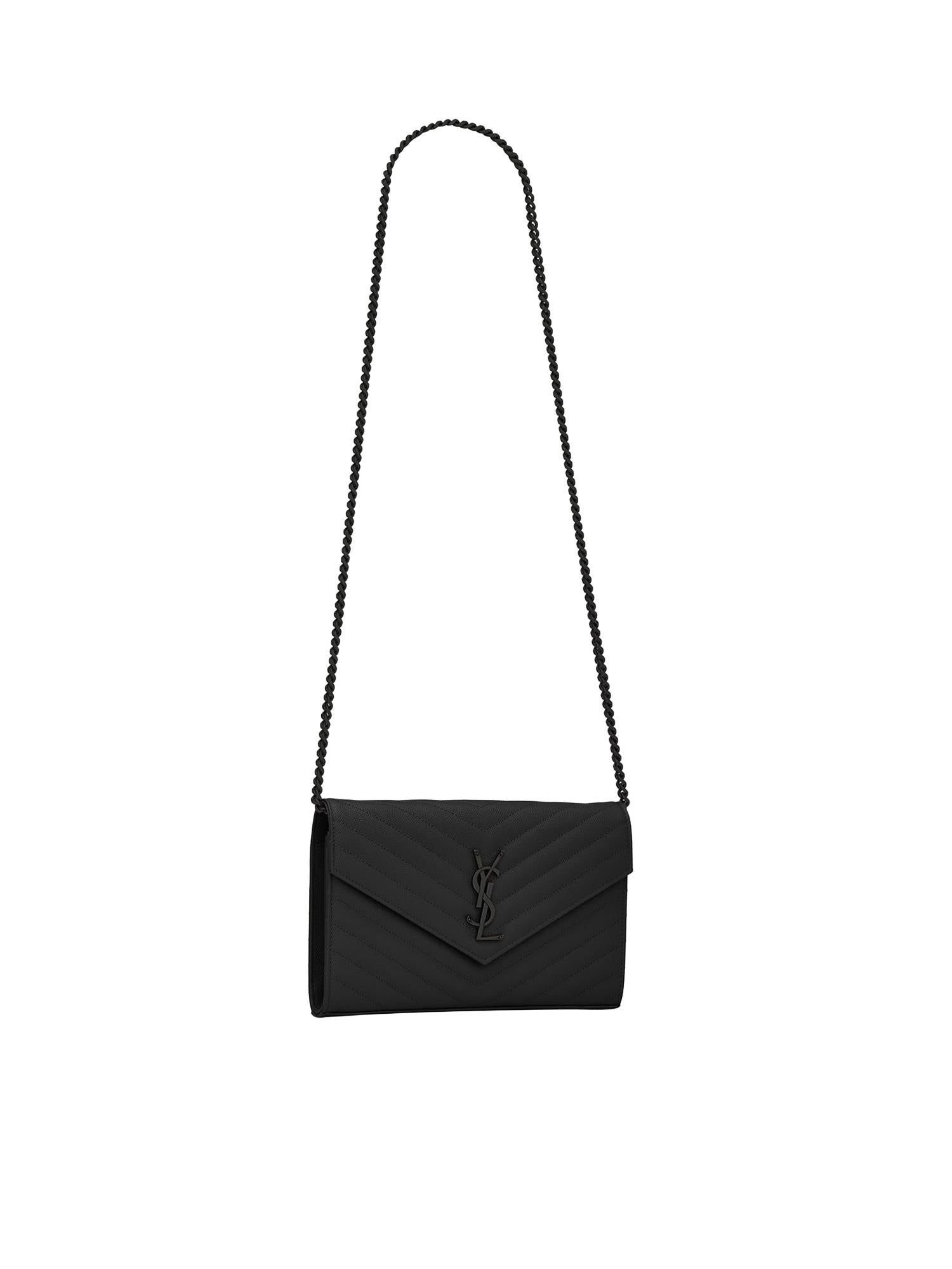 Pochette con catena Cassandre in pelle grain de poudre<BR/> 377828 BOW081000 SAINT LAURENT 
