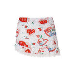 Mini gonna asimmetrica con stampa retrò CBS1932-SU24 -RED FOR LOVE & LEMONS 