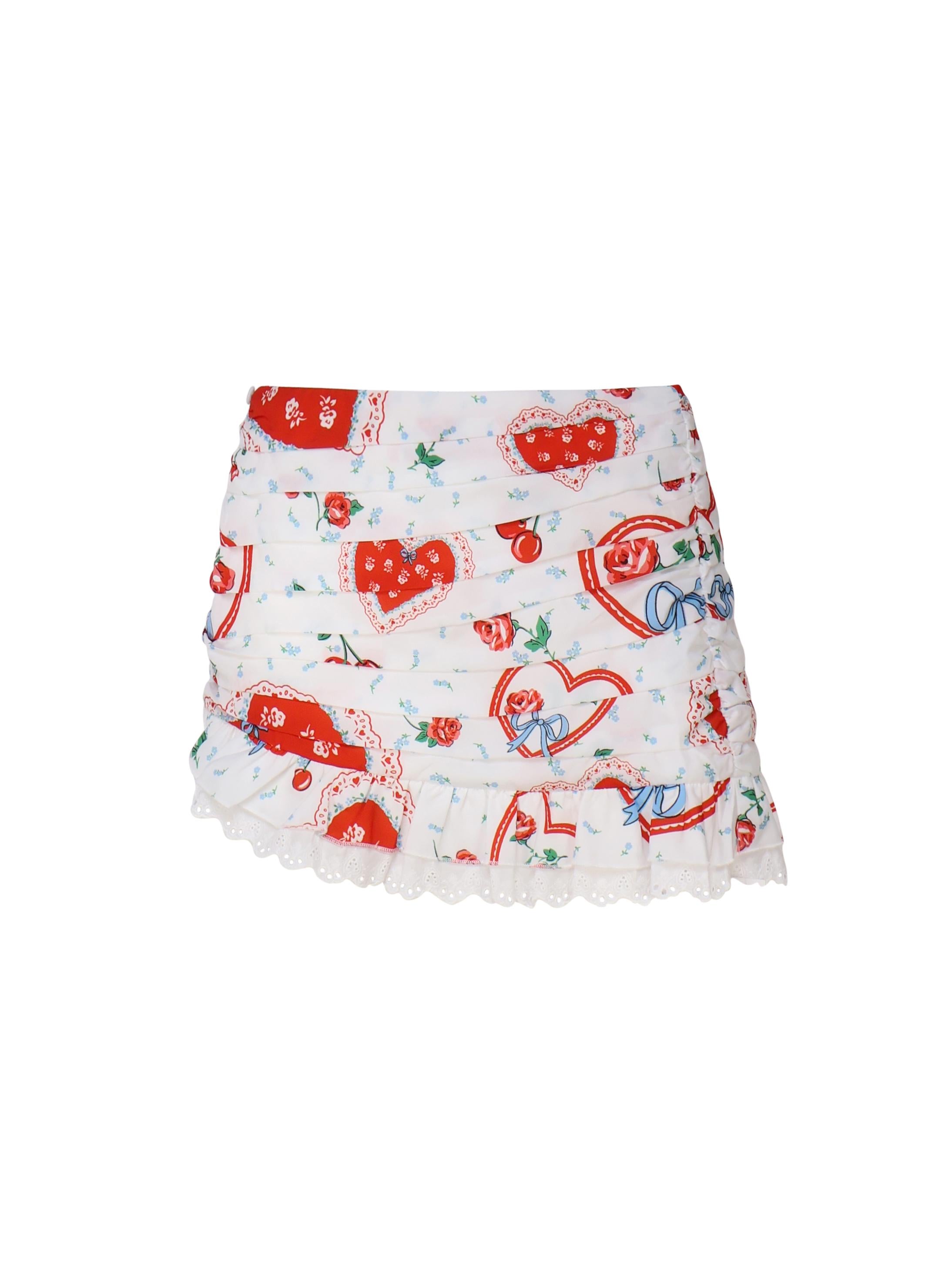 Mini gonna asimmetrica con stampa retrò CBS1932-SU24 -RED FOR LOVE & LEMONS 