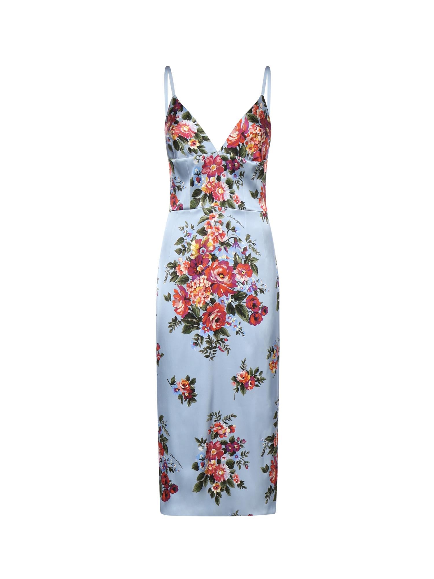 Abito in raso con stampa floreale F610GT FSICEHC5ZO DOLCE & GABBANA 