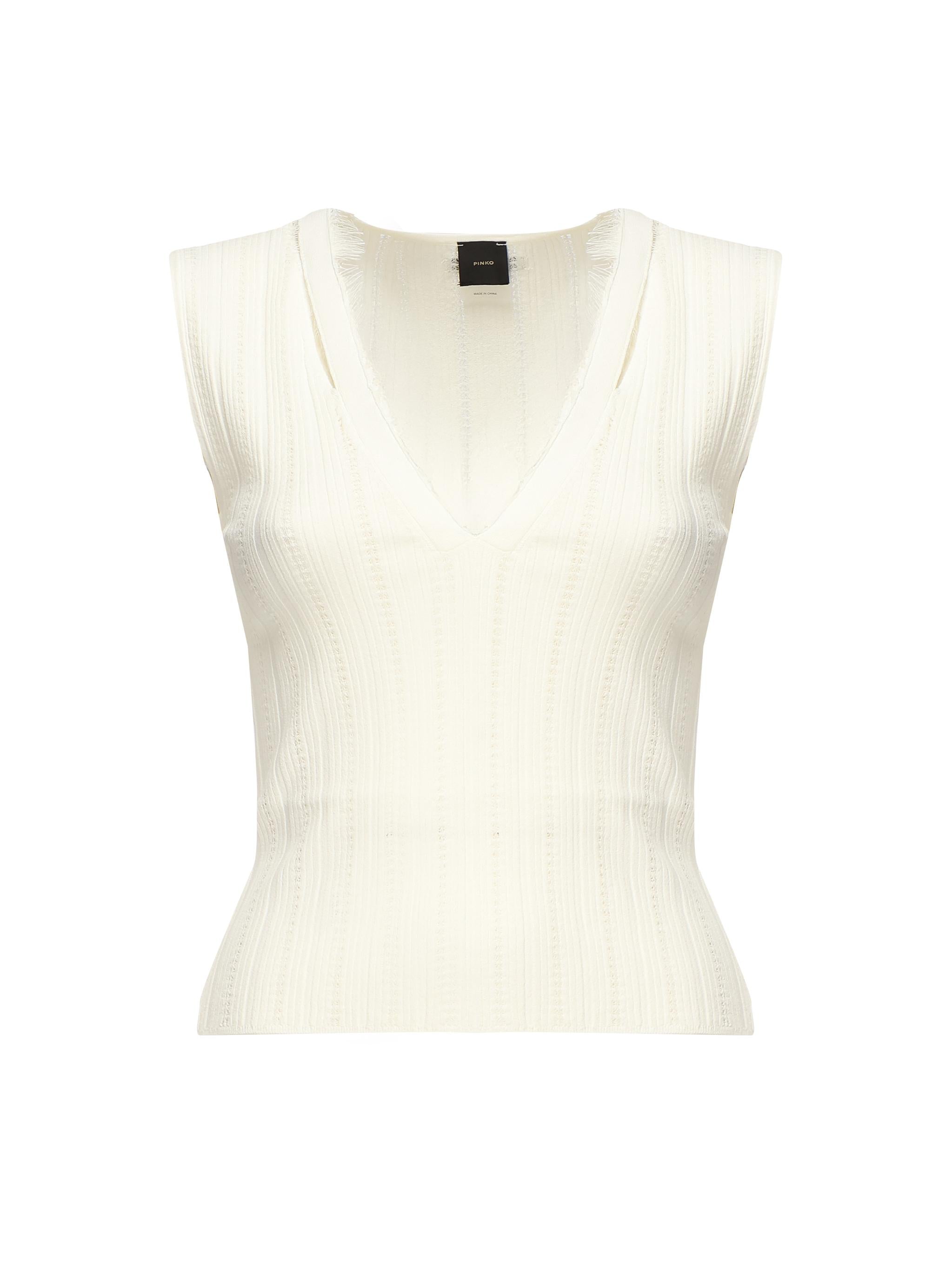Top smanicato seta e cachemire a costine 104741 A2FRZ09 PINKO 