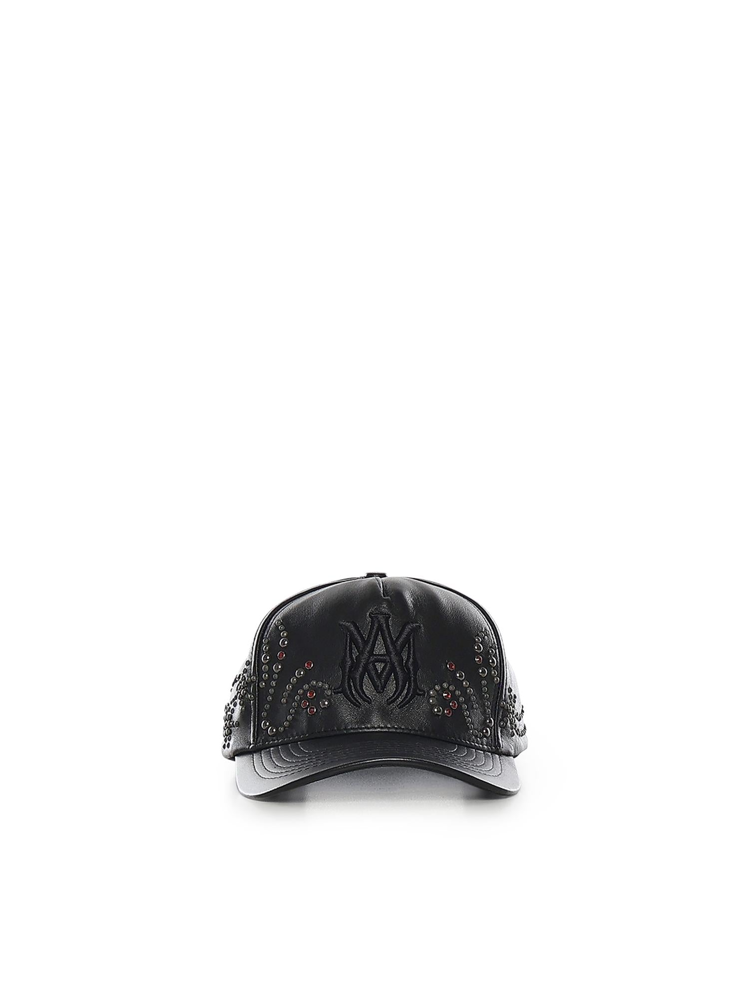Cappello in pelle con cristalli e logo AMSAHE1019 001 AMIRI 