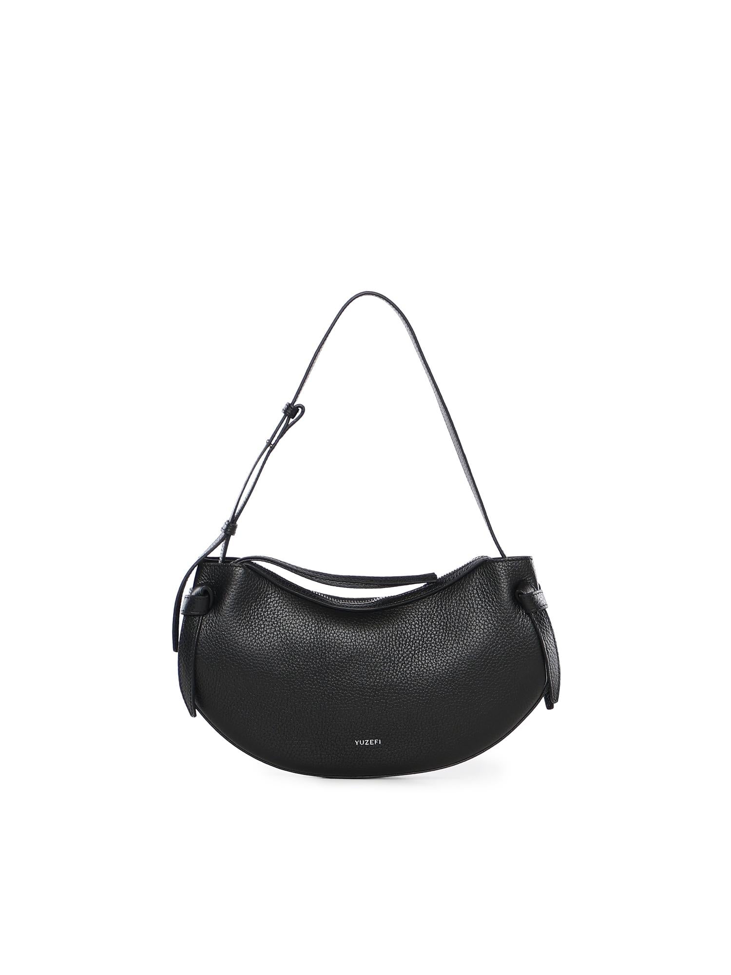 Borsa Fortune in pelle con logo FORTUNE COOKIE PEBBLE GRAIN LEATHER BLACK YUZEFI 