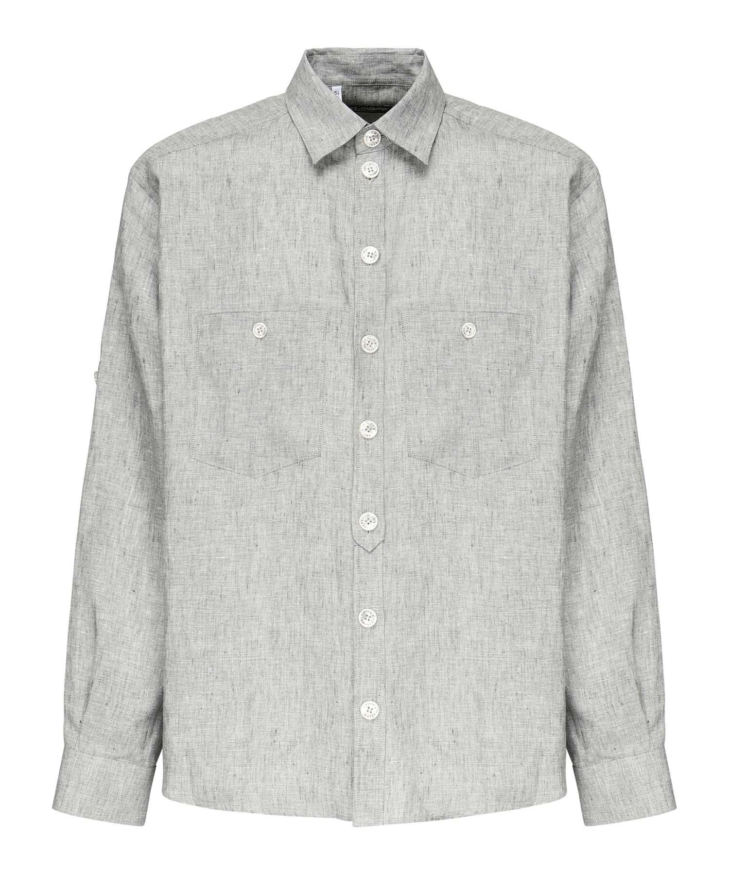Camicia in tela di lino delavè G5NI3T FU4MFS8290 DOLCE & GABBANA 