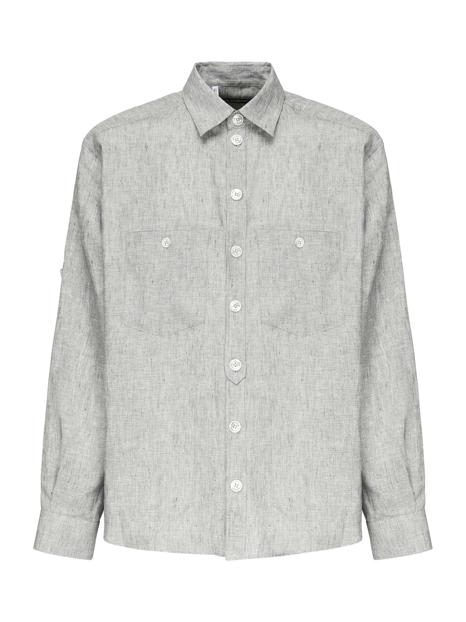 Camicia in tela di lino delavè G5NI3T FU4MFS8290 DOLCE & GABBANA 