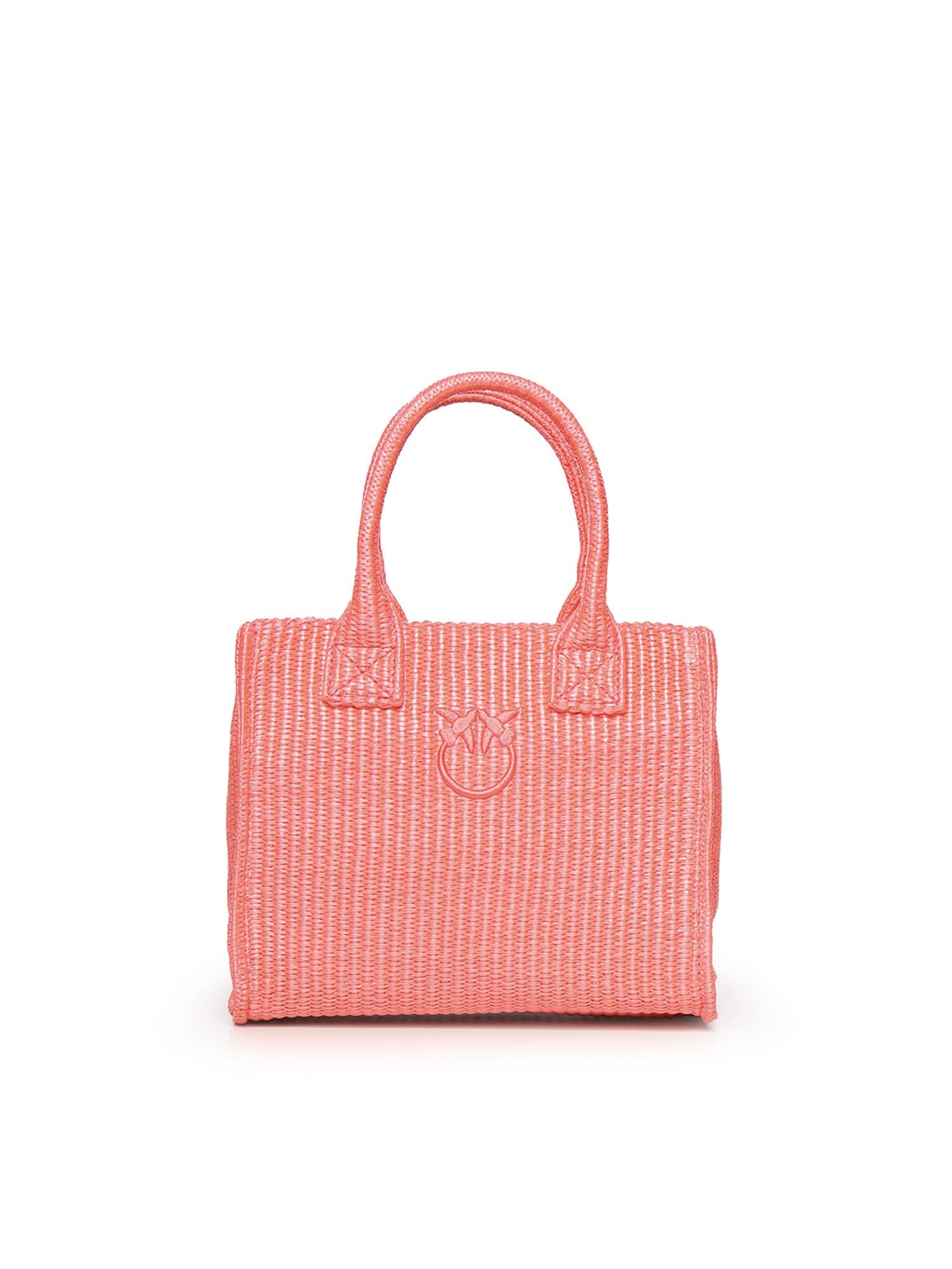 Borsa shopper piccola Beach in rafia con logo Love Birds<BR/> 106832 A39YN17 PINKO 