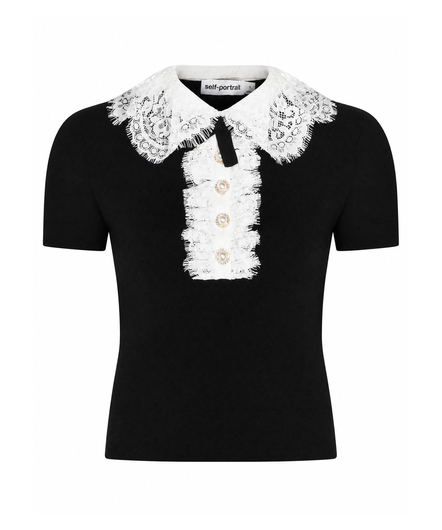 Top in maglia con colletto in pizzo PF26134T B SELF-PORTRAIT 