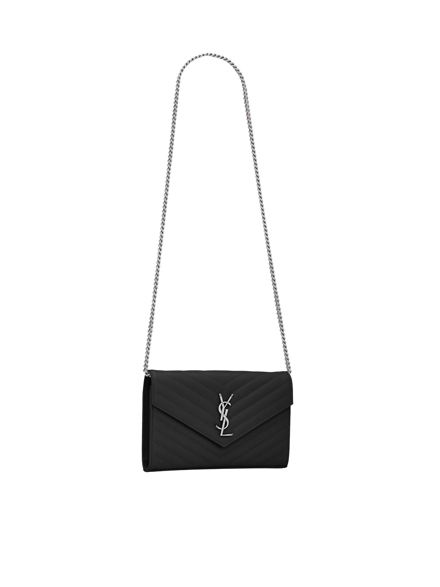 Pochette con catena Cassandre in pelle grain de poudre 377828 BOW021000 SAINT LAURENT 