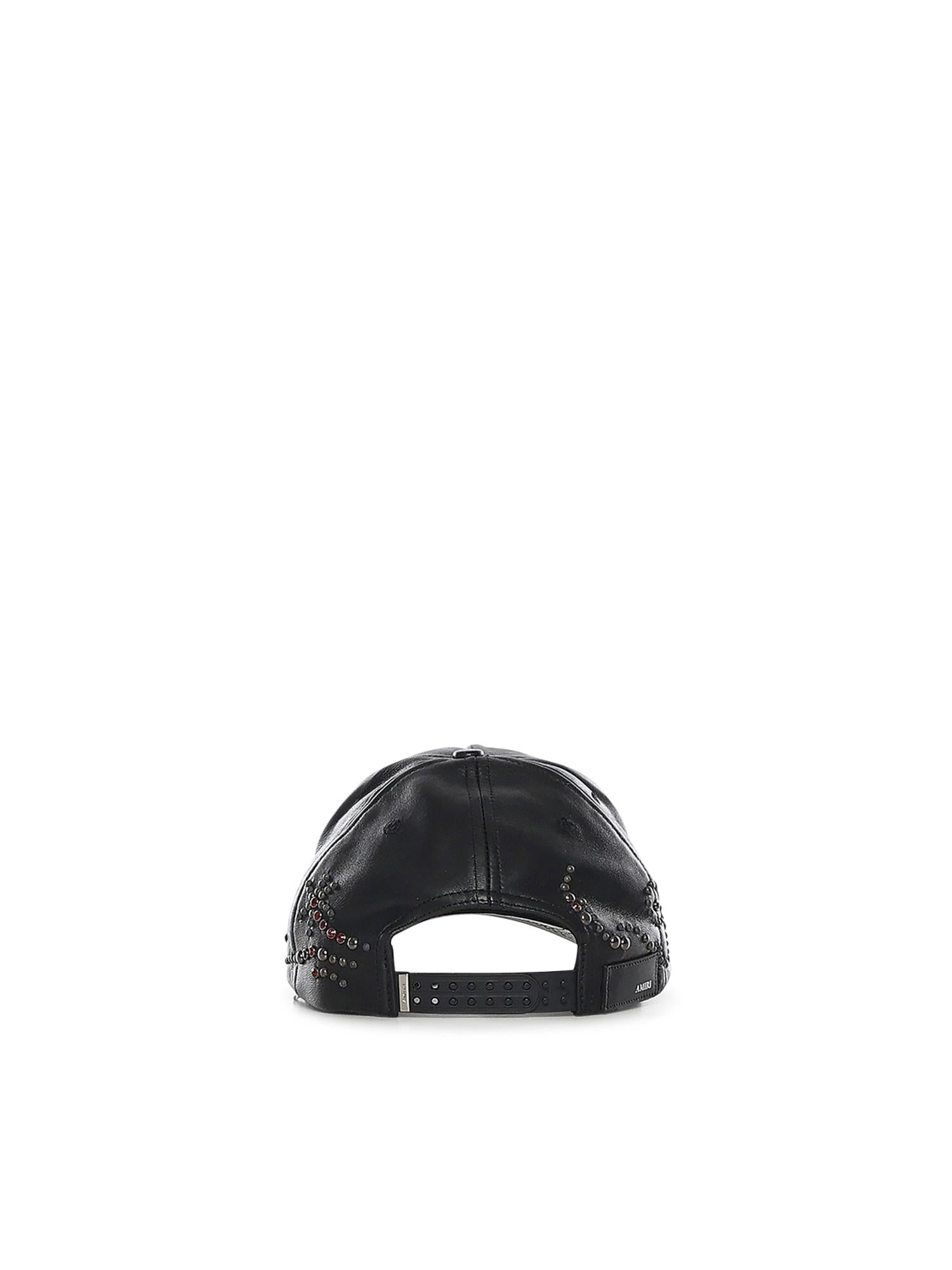 Cappello in pelle con cristalli e logo AMSAHE1019 001 AMIRI 