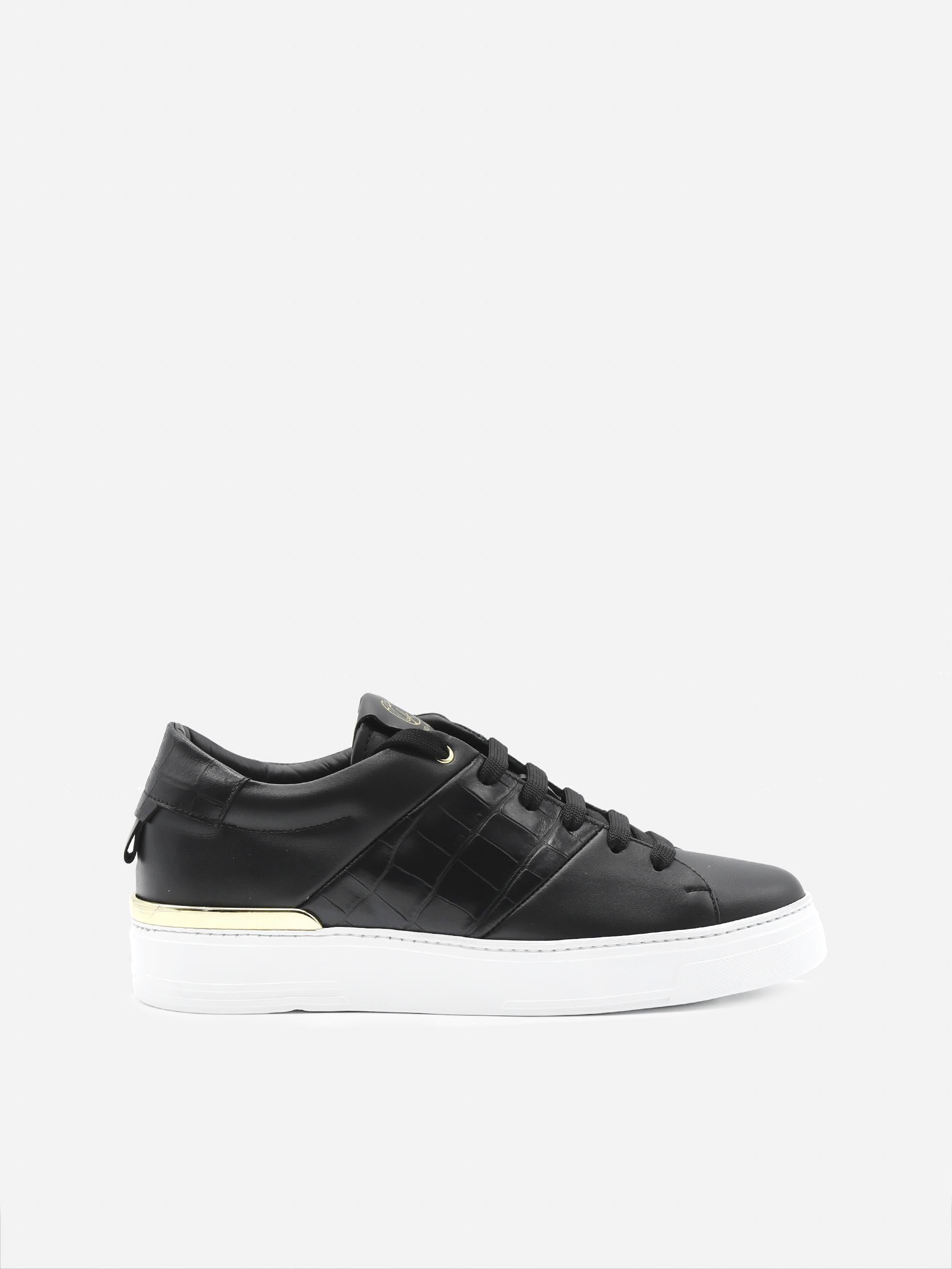 Sneakers King1 in pelle con inserto effetto coccodrillo pe 2021 KING1 -BLACK/GOLD GIULIANO GALIANO 