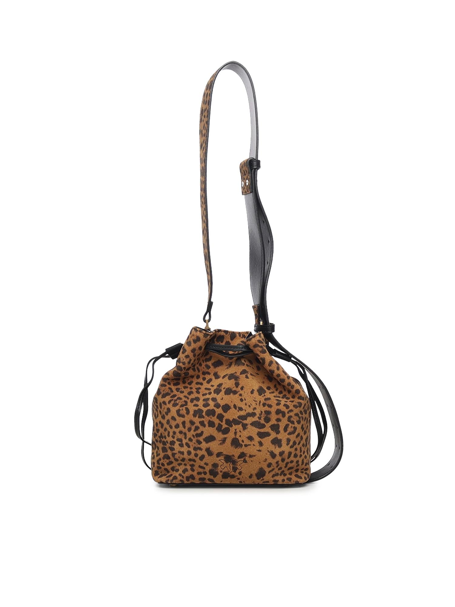 Borsa secchiello a tracolla piccola in suede leopardato 104303 A32AM35Q PINKO 