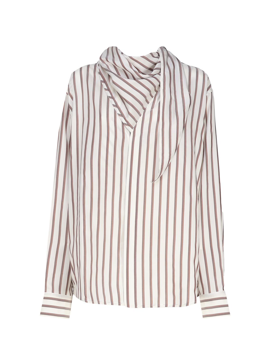 Camicia a righe in seta con collo foulard 748134 V35L09032 BOTTEGA VENETA 
